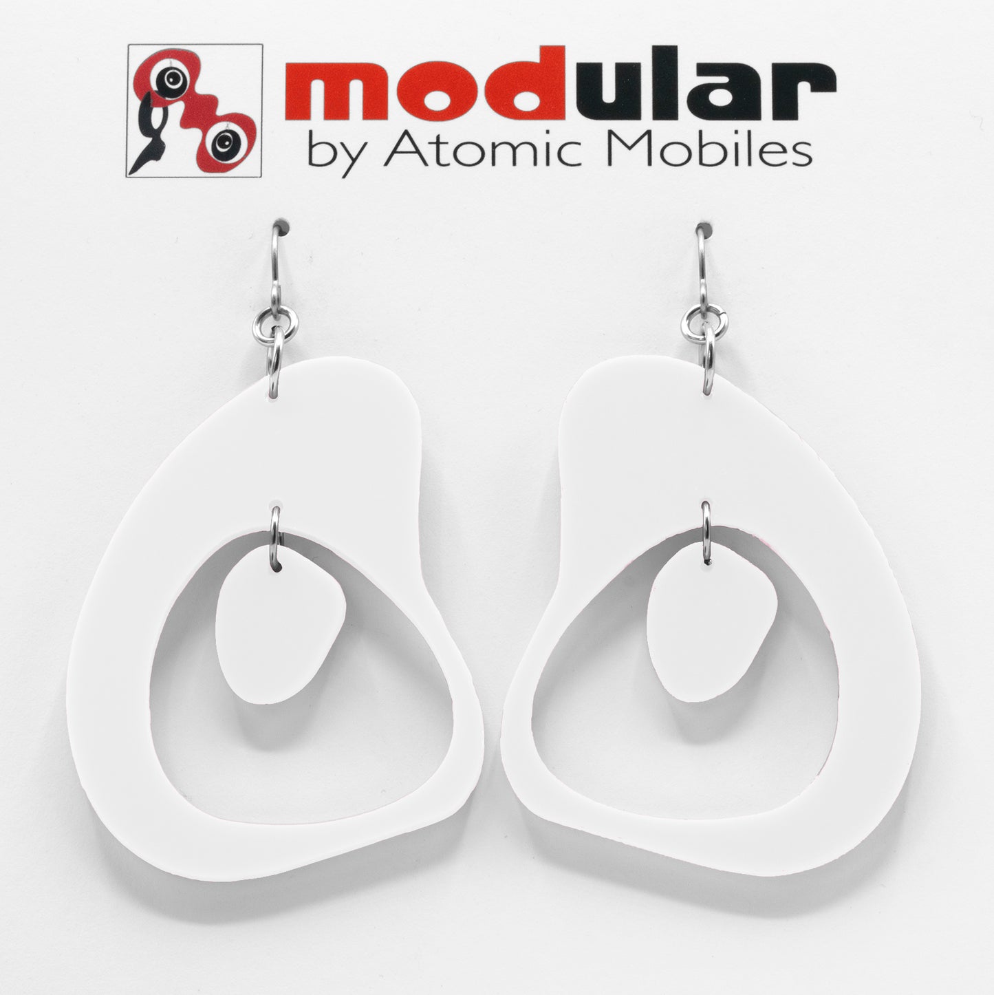 MODular Earrings - Boomerang Statement Earrings in White by AtomicMobiles.com - retro era inspired mod handmade jewelry