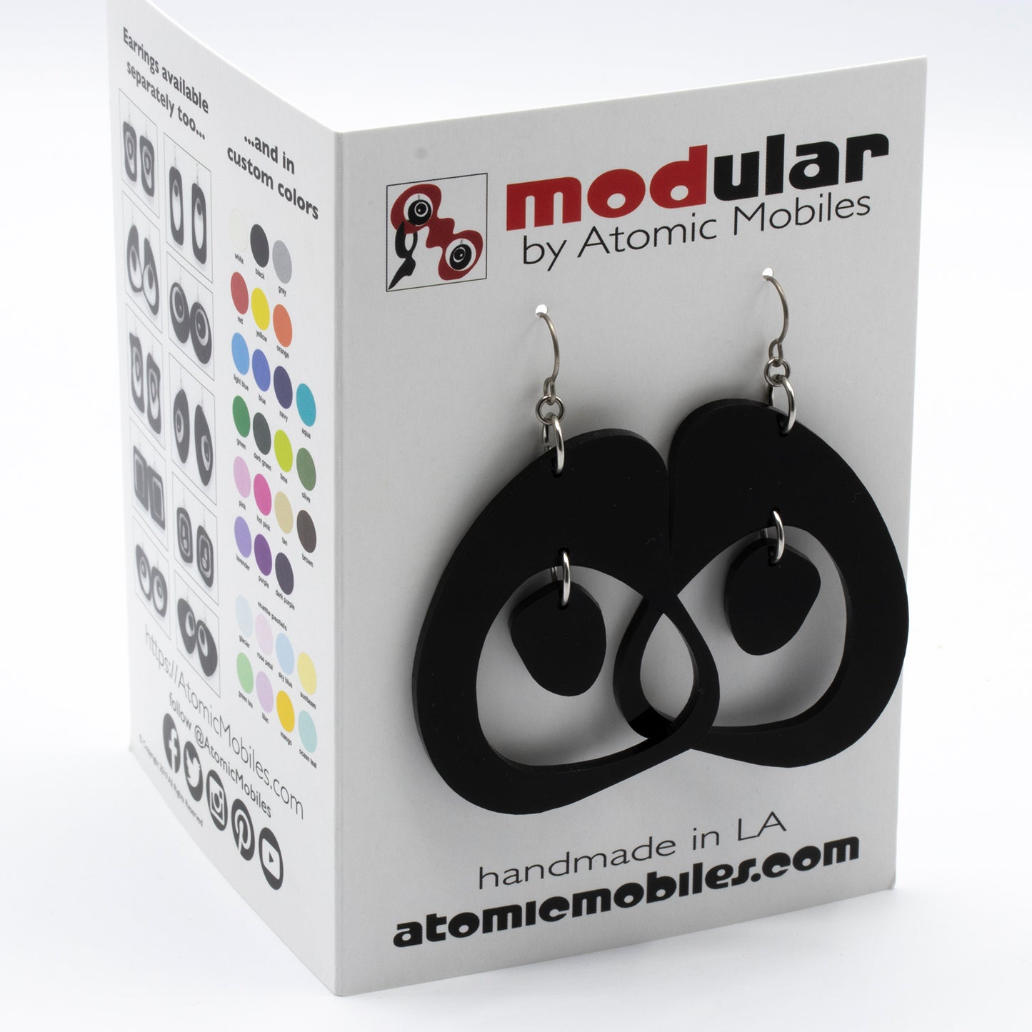 MODular Earrings Card - Boomerang Statement Earrings by AtomicMobiles.com - retro era inspired mod handmade jewelry