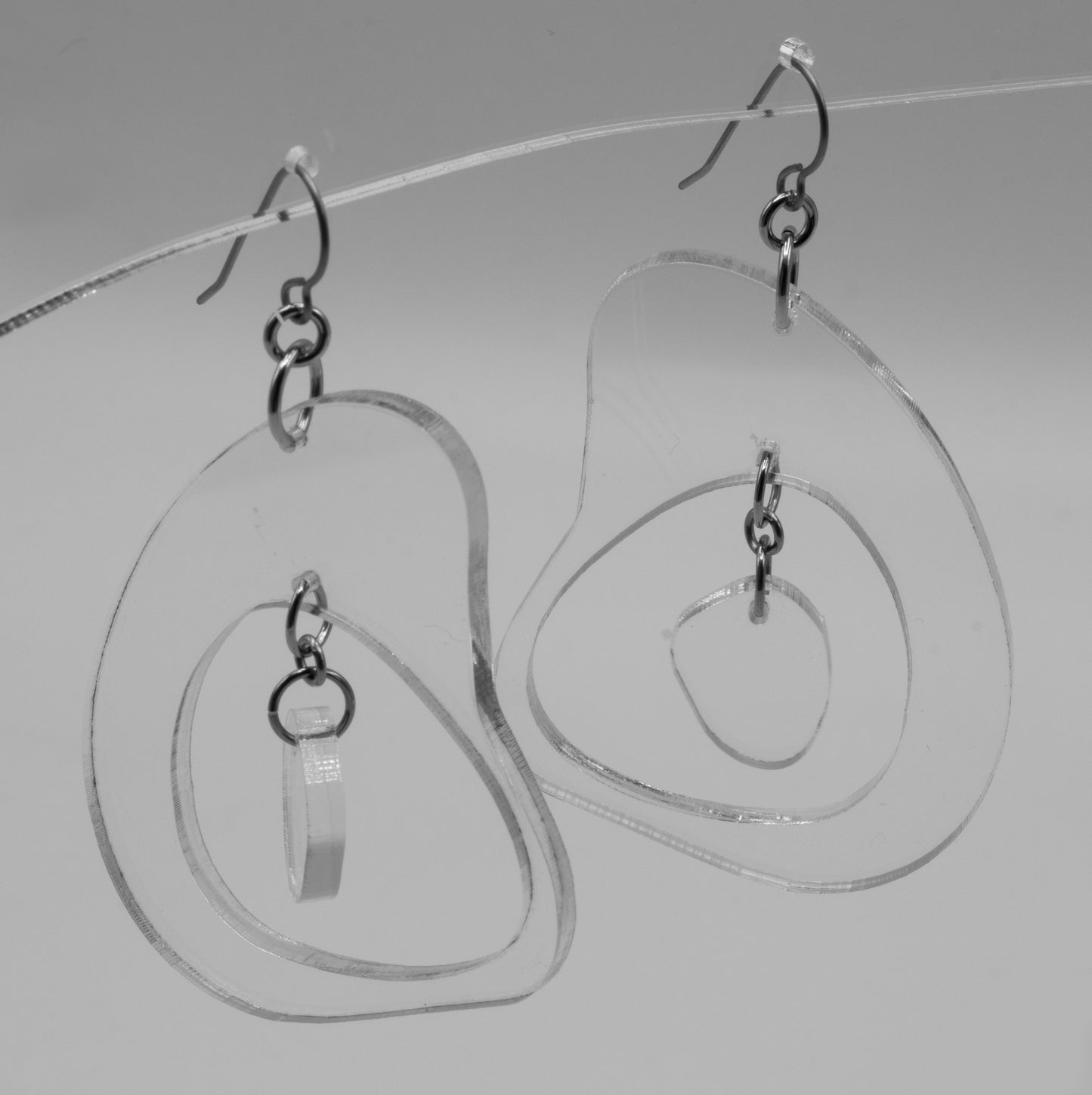 MODular Earrings - Boomerang Statement Earrings in Clear Acrylic by AtomicMobiles.com - retro era inspired mod handmade jewelry