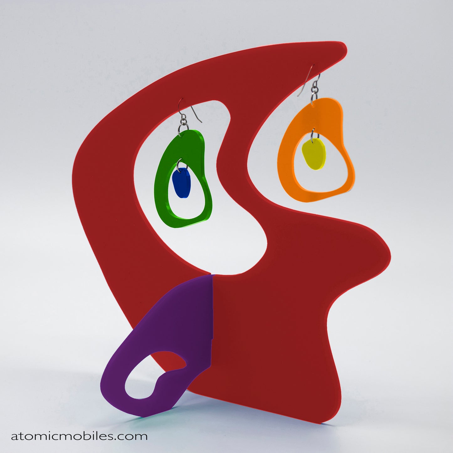 LGBTQ Rainbow Pride Boomerang Tabletop Sculpture + Earrings in Red by AtomicMobiles.com