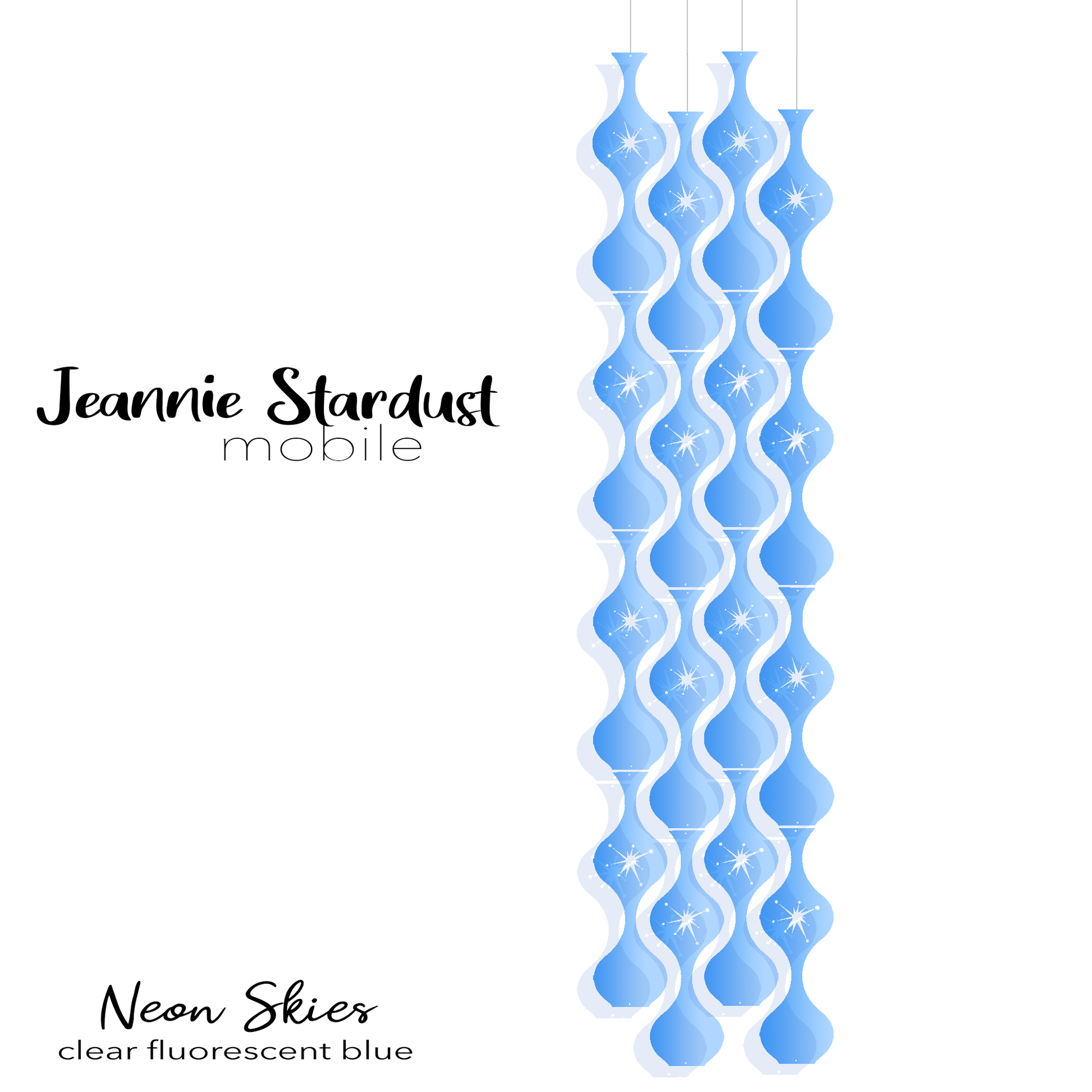 Fluorescent Jeannie Stardust DIY Kit in Neon Blue plexiglass acrylic- hanging art mobiles for mid century modern room decor by AtomicMobiles.com