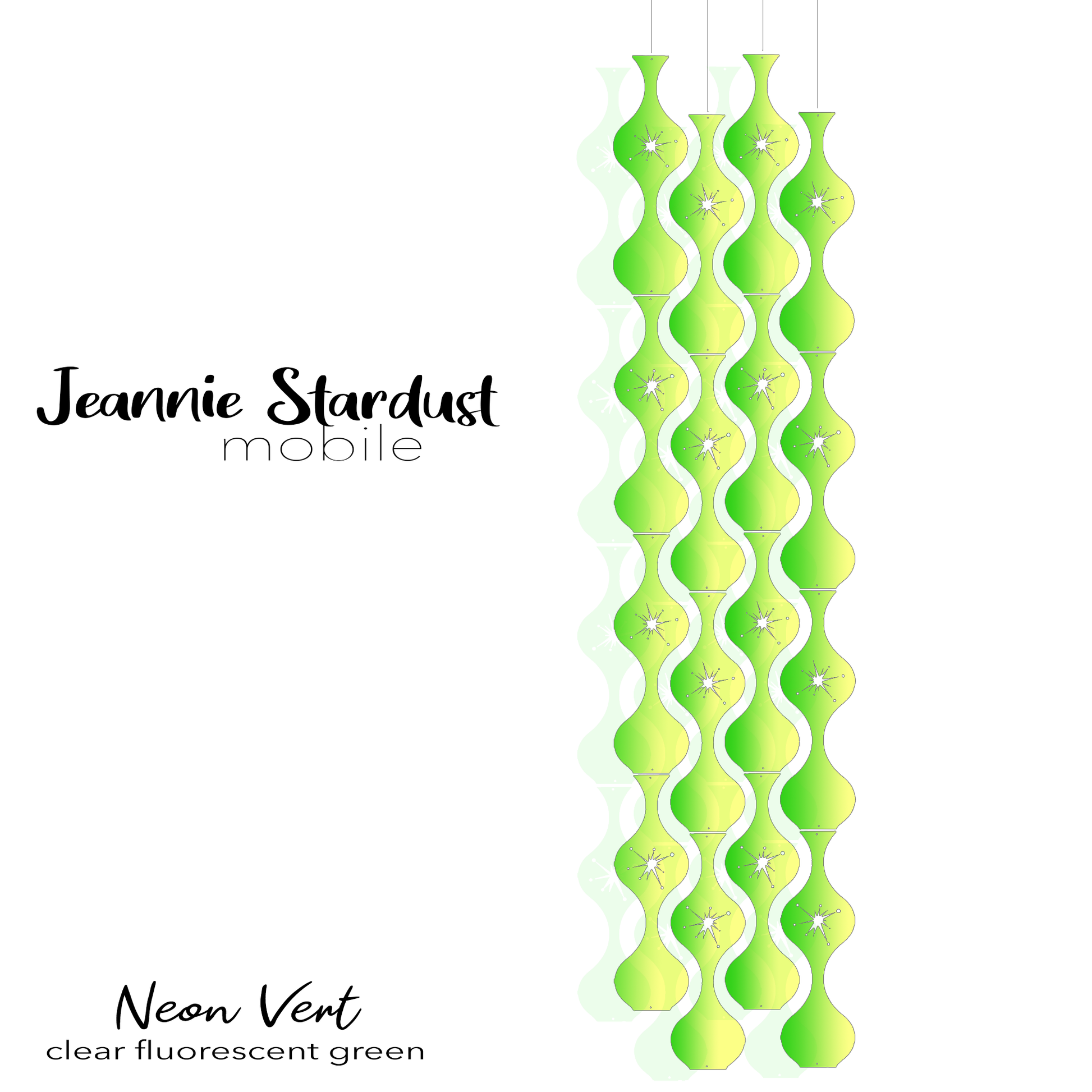 Fluorescent Jeannie Stardust DIY Kit in Neon Green / Yellow plexiglass acrylic - hanging art mobiles for mid century modern room decor by AtomicMobiles.com