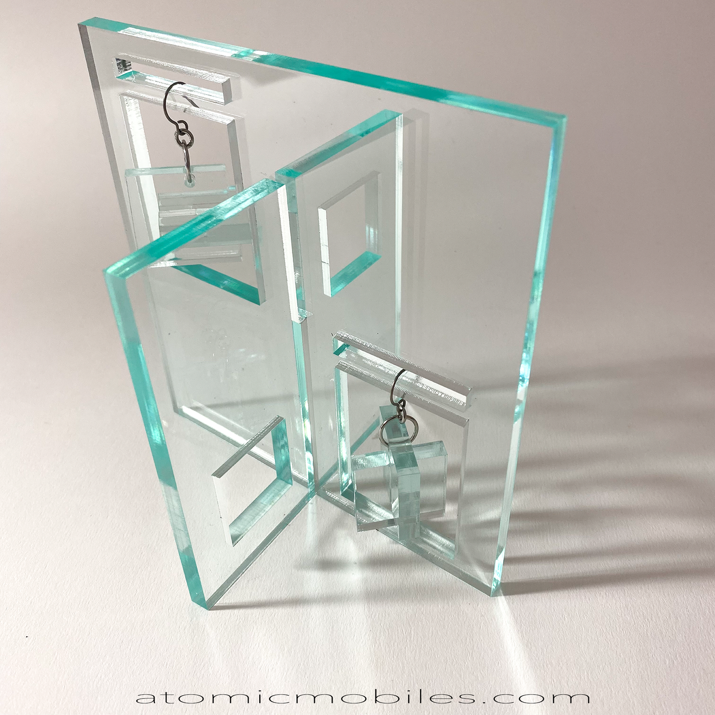 Moderne Earrings and Art Stabile Set in glass-look clear acrylic plexiglass - modern art sculpture stabile by AtomicMobiles.com