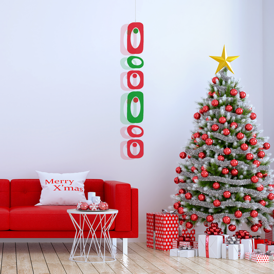 Mid Century Modern Christmas vertical art mobile decoration and tree with red ornaments - AtomicMobiles.com
