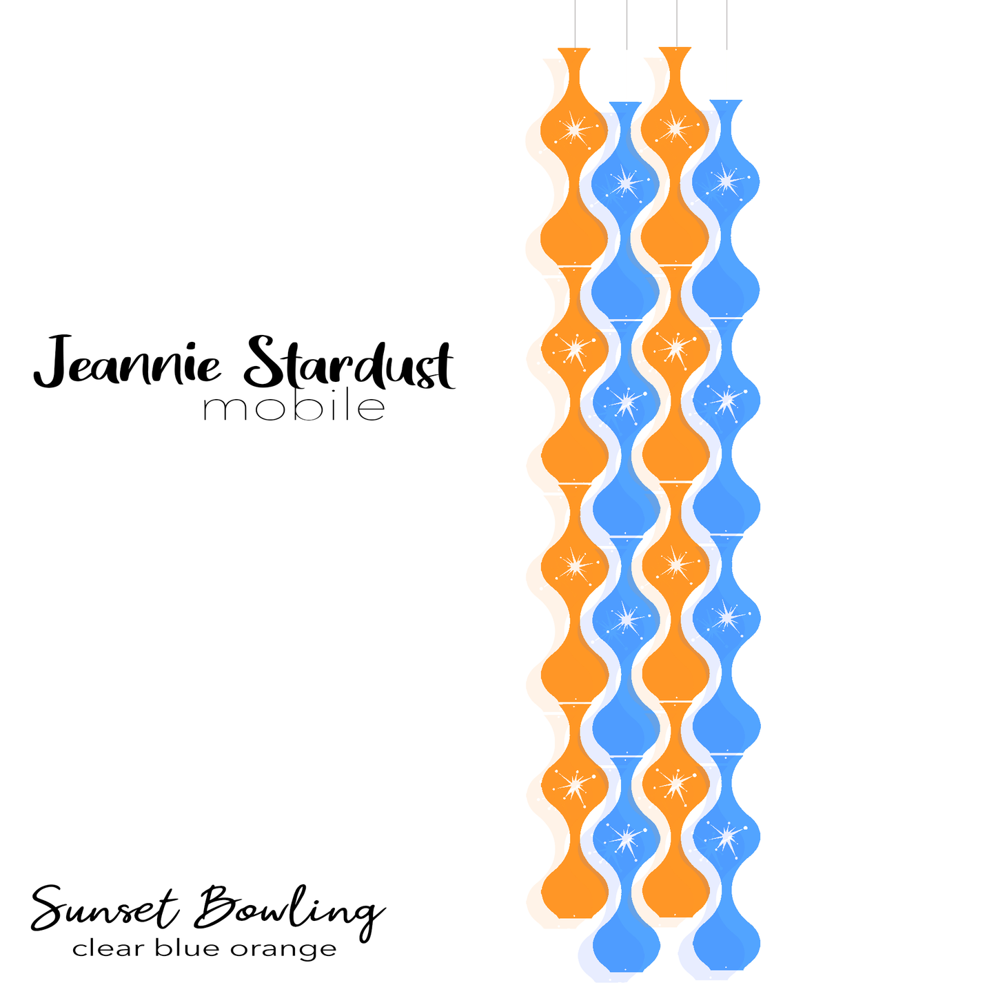  Jeannie Stardust Sunset Bowling - Clear orange and blue plexiglass acrylic hanging art mobiles in mid century modern style for home decor by AtomicMobiles.com