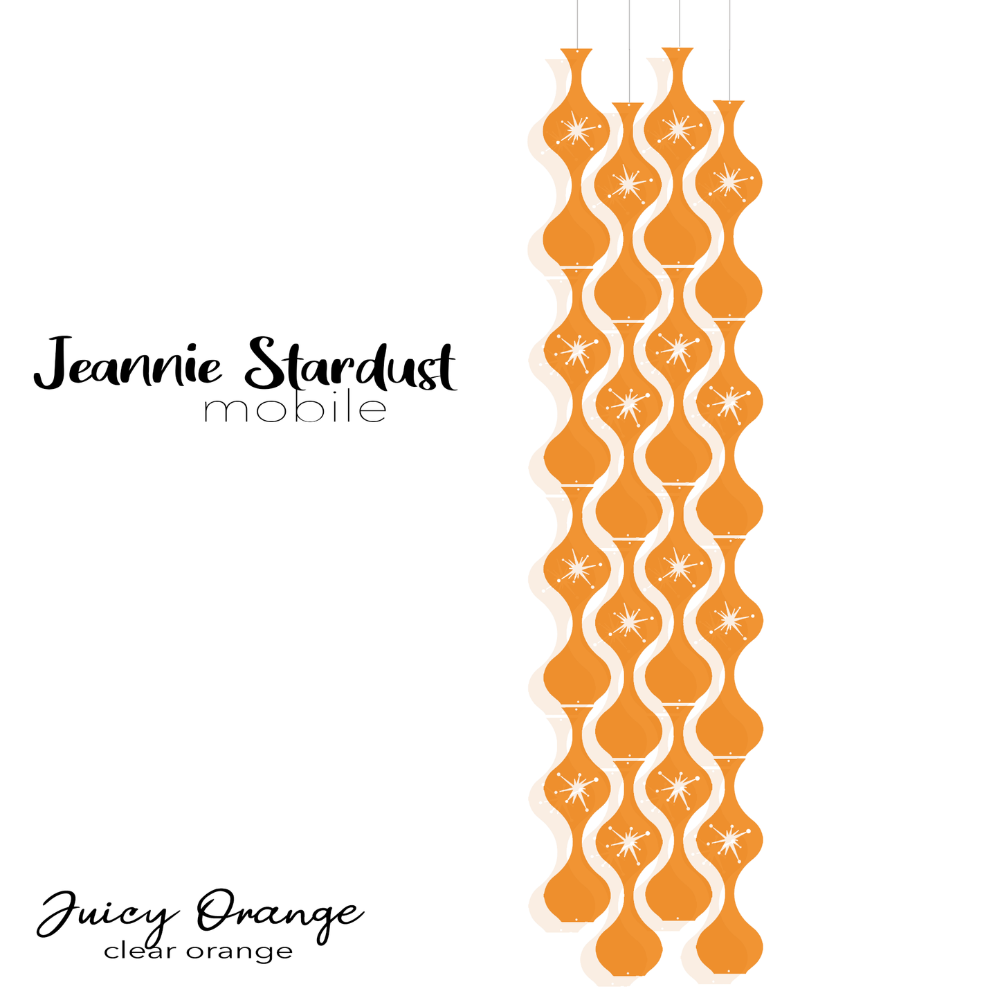  Jeannie Stardust Juicy Orange - Clear orange plexiglass acrylic hanging art mobiles in mid century modern style for home decor by AtomicMobiles.com