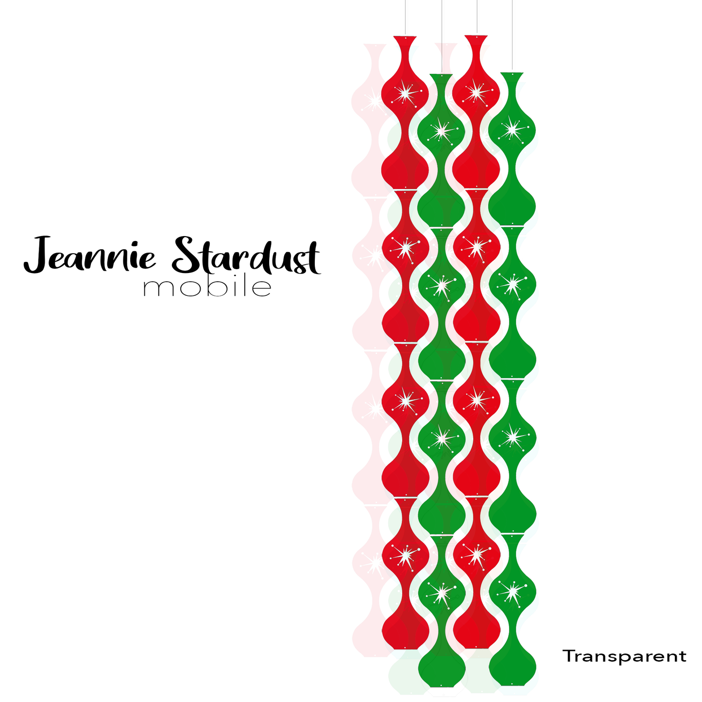 Jeannie Stardust Transparent Clear Red and Green Acrylic Mobile - DIY Kit - Featuring Starburst cutouts in the parts by AtomicMobiles.com