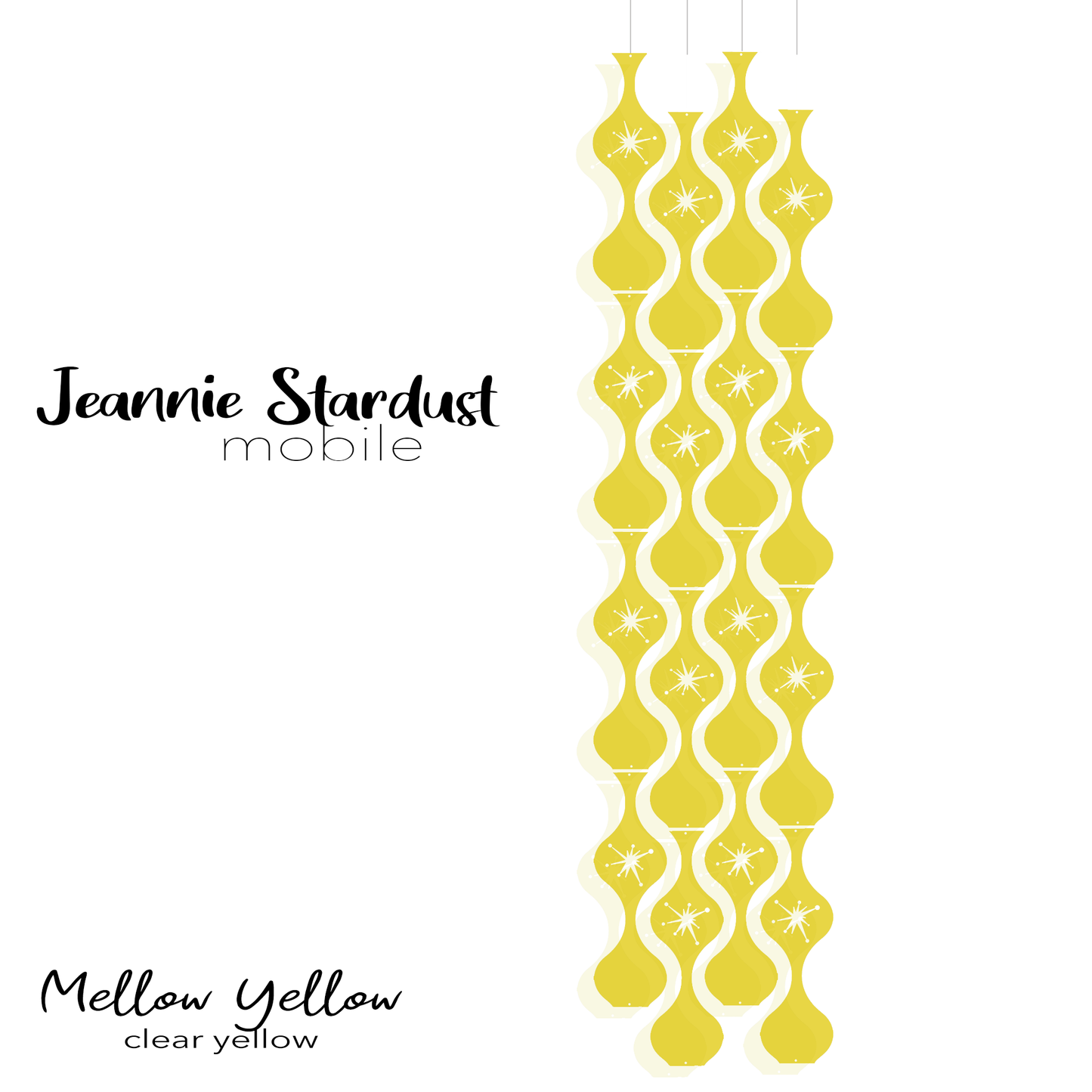  Jeannie Stardust Mellow Yellow - Clear yellow plexiglass acrylic hanging art mobiles in mid century modern style for home decor by AtomicMobiles.com