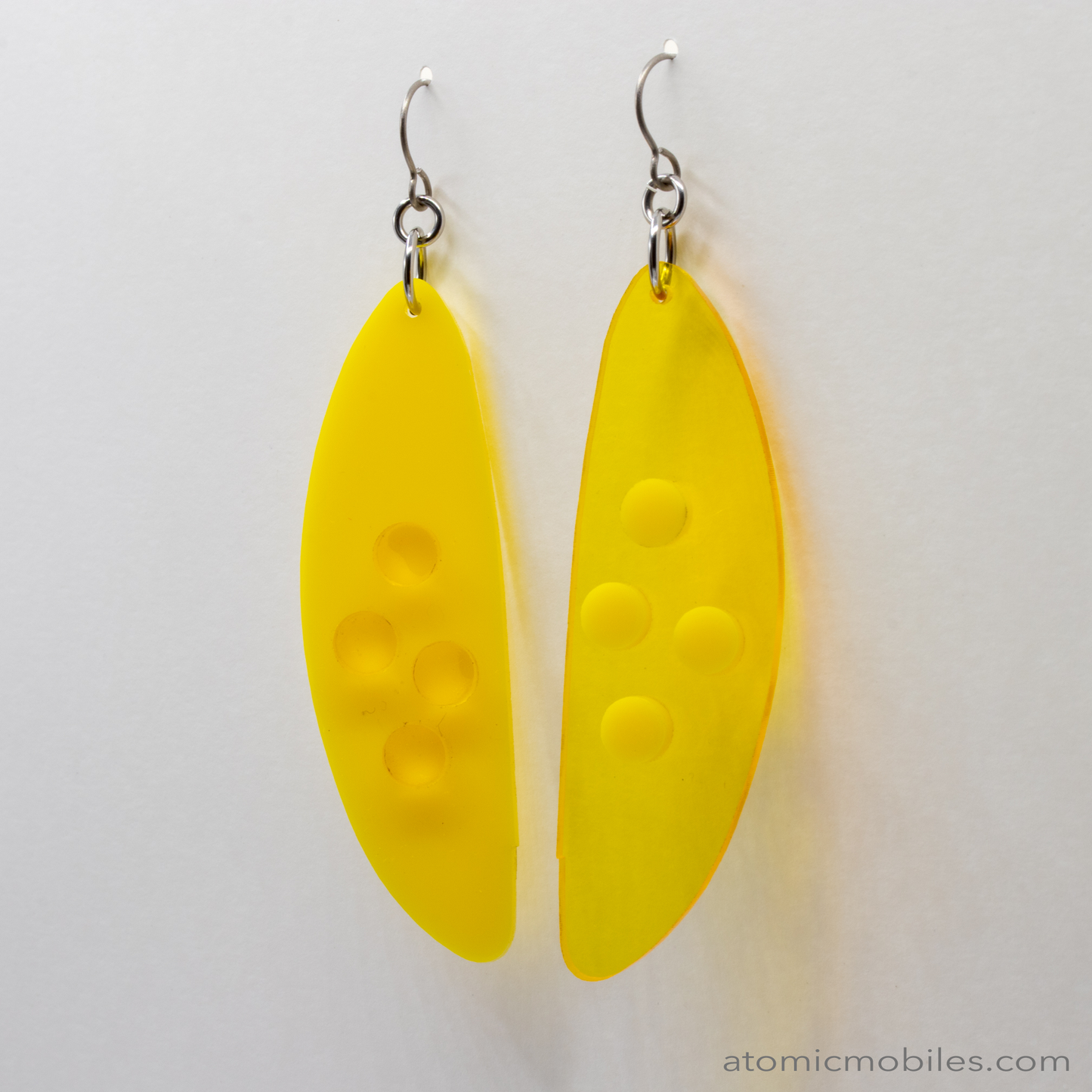 POPdots modern retro statement earrings in Yellow and Clear Yellow acrylic by AtomicMobiles.com