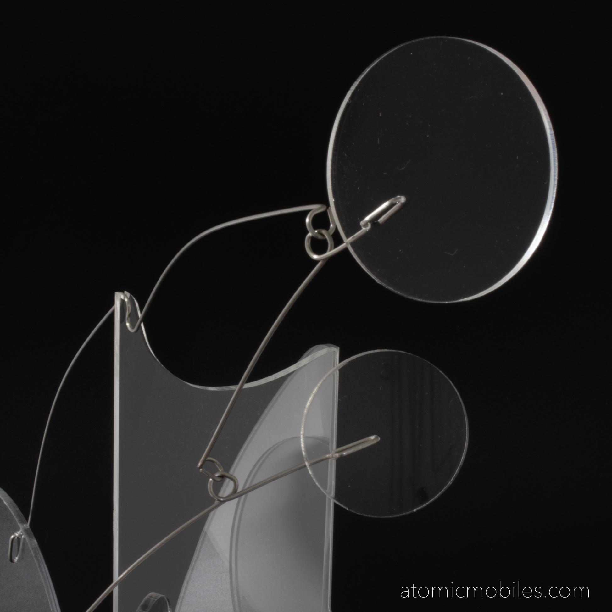 Closeup of POPmod Clear Plexiglass Acrylic Moderne Art Stabile handmade in Los Angeles California by AtomicMobiles.com