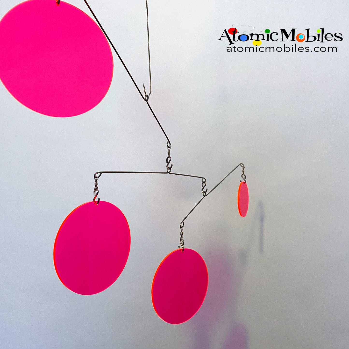 Neon Fluorescent Hot Pink Atomic Mobile -  hanging modern kinetic art mobiles by AtomicMobiles.com