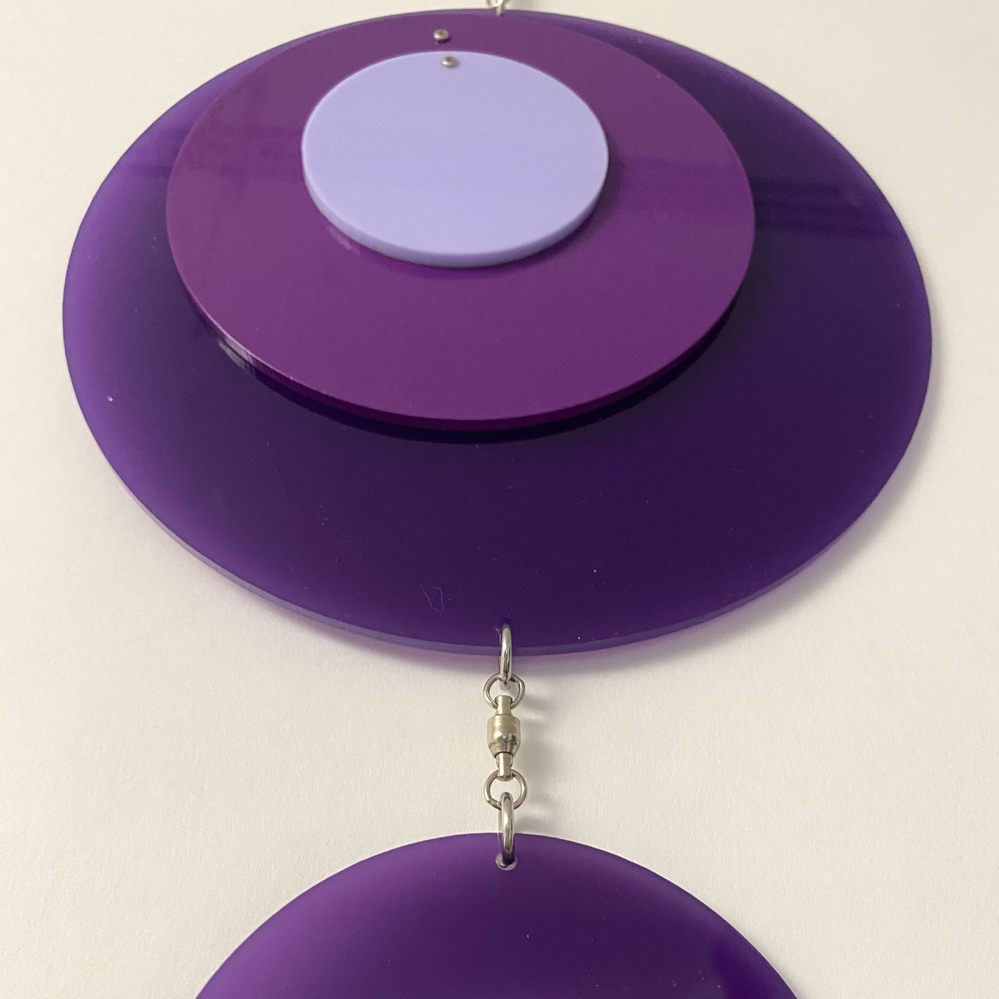 Retro 1970s vertical kinetic art mobile in purple circle DOTS ready to ship today by AtomicMobiles.com