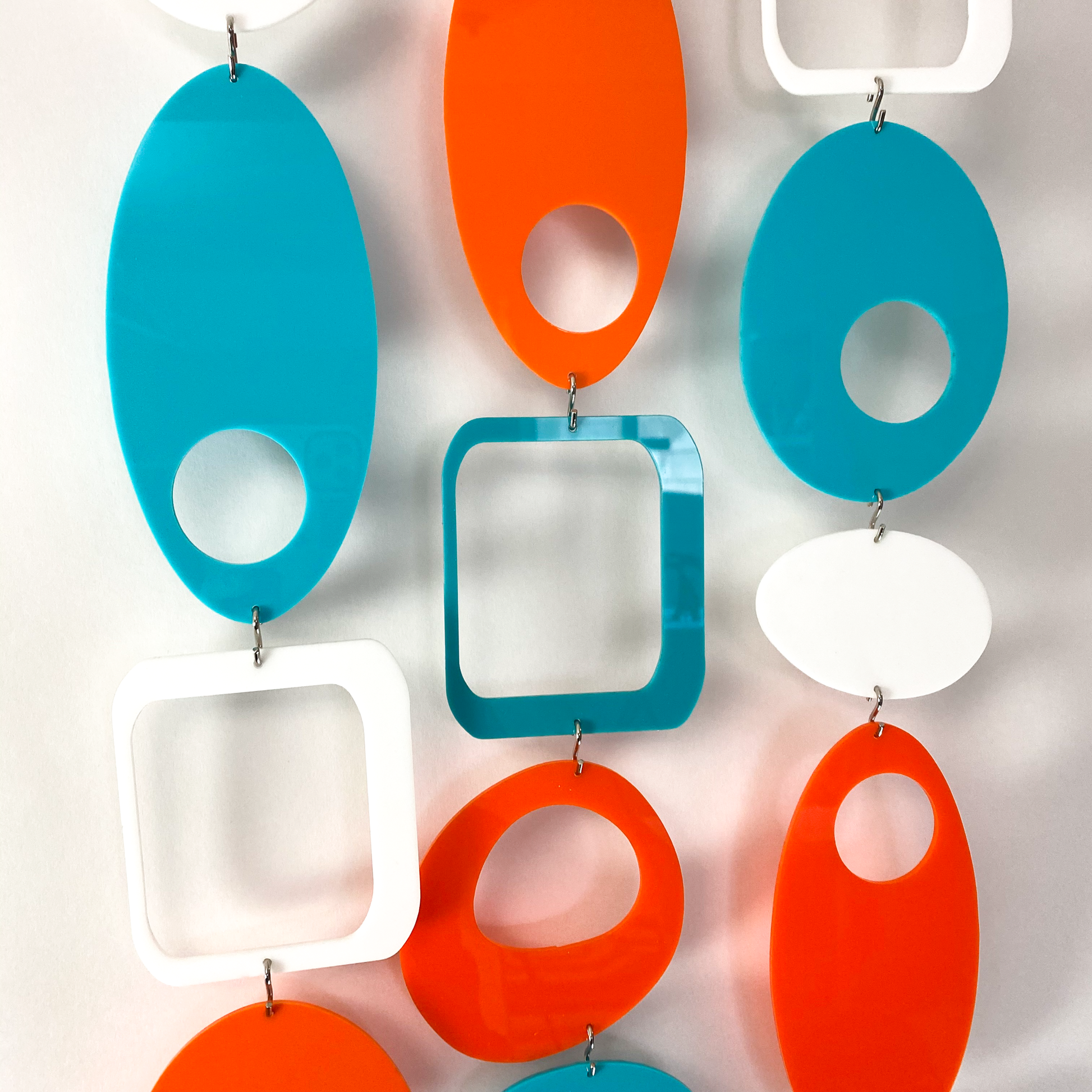 Glossy acrylic Palm Springs Colors of Orange, Aqua, and White - DIY Kit to make room divider, window treatment, wall art, or mobile! by AtomicMobiles.com