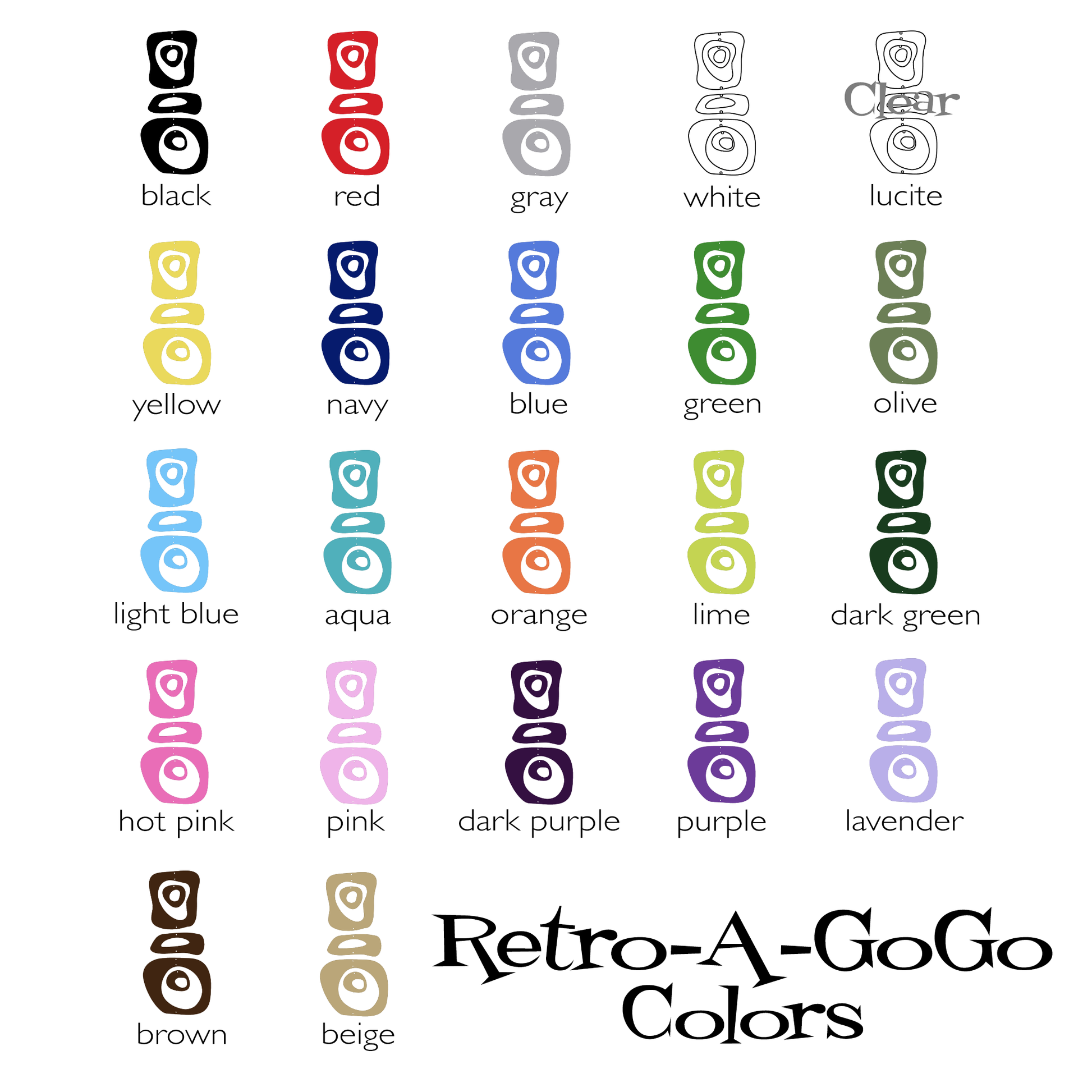 Retro-A-GoGo Atomic Kits Color Chart by AtomicMobiles.com