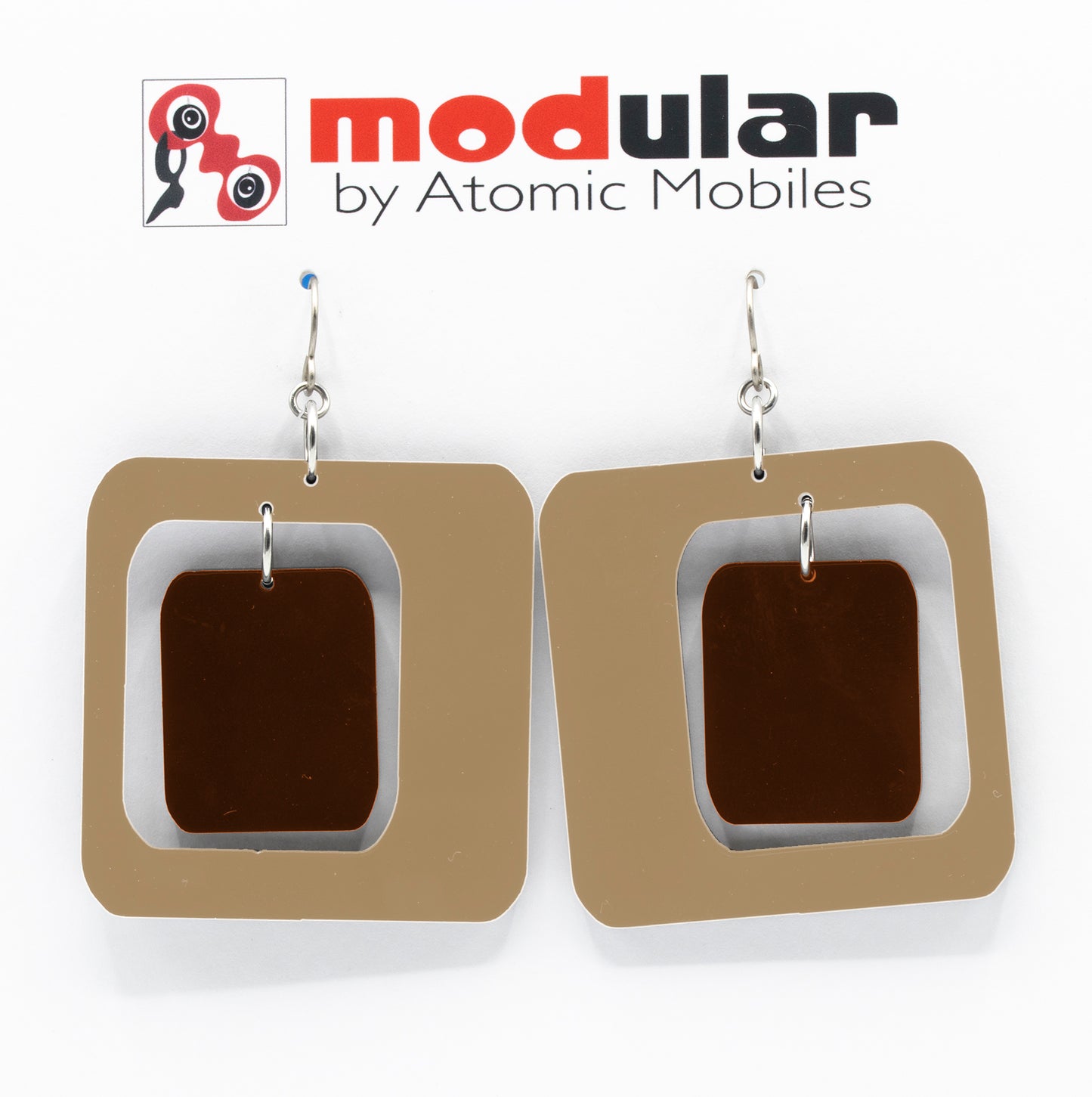 MODular Earrings - Coolsville Statement Earrings in Beige Tan and Brown by AtomicMobiles.com - retro era inspired mod handmade jewelry
