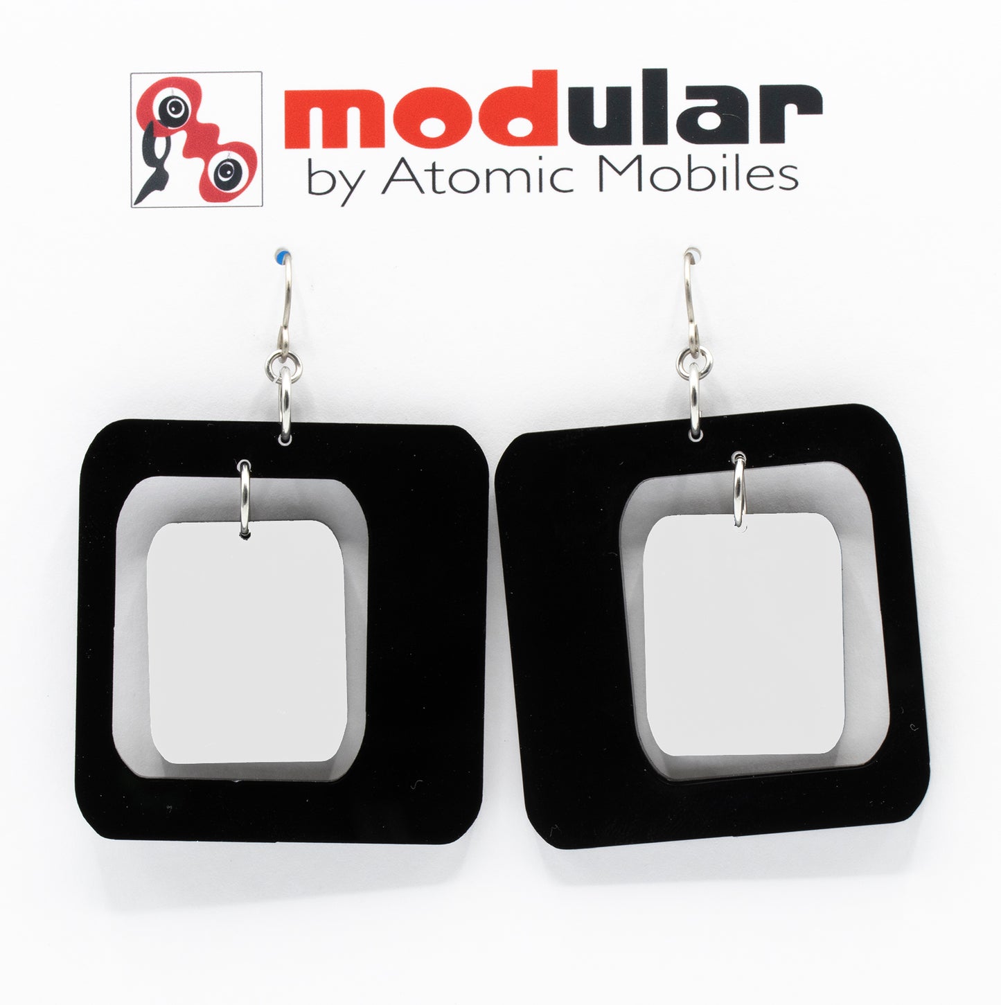 MODular Earrings - Coolsville Statement Earrings in Black and White by AtomicMobiles.com - retro era inspired mod handmade jewelry