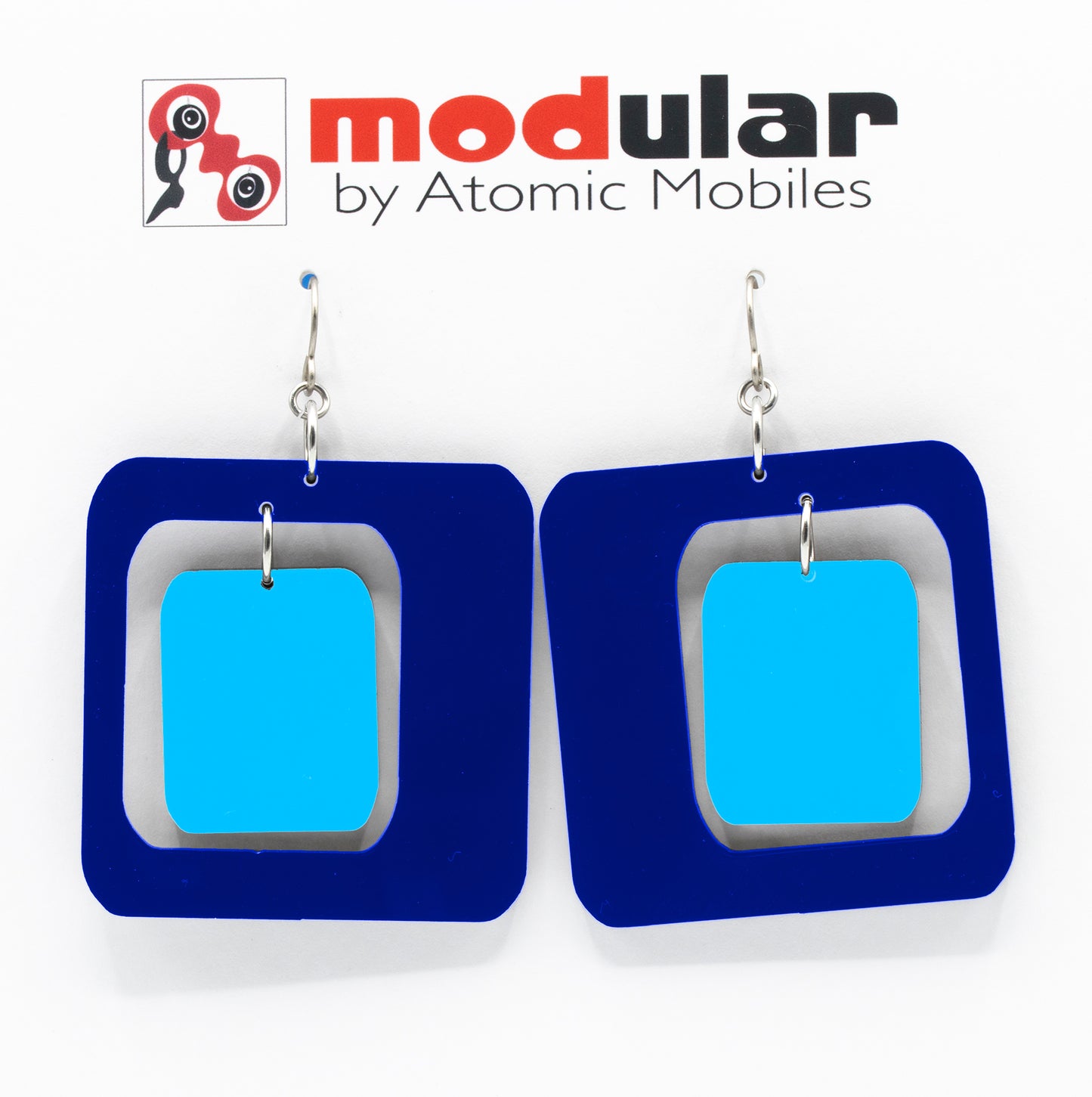 MODular Earrings - Coolsville Statement Earrings in Navy Blue by AtomicMobiles.com - retro era inspired mod handmade jewelry