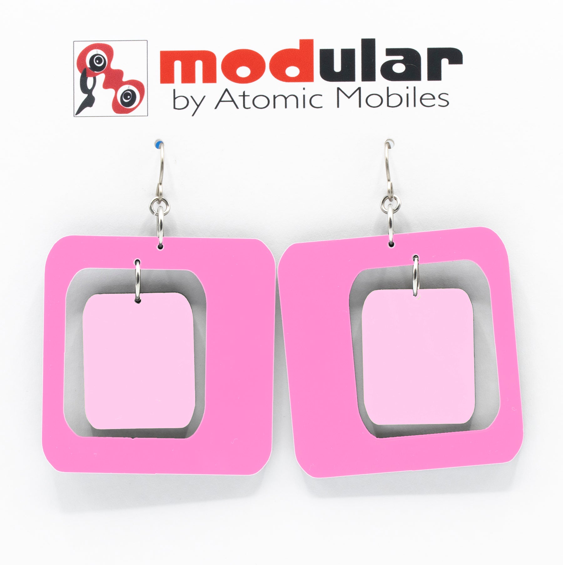 MODular Earrings - Coolsville Statement Earrings in Hot Pink by AtomicMobiles.com - retro era inspired mod handmade jewelry