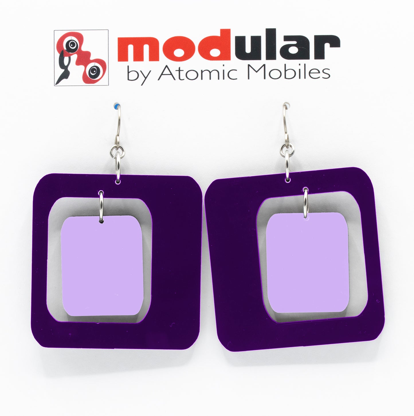MODular Earrings - Coolsville Statement Earrings in Purple by AtomicMobiles.com - retro era inspired mod handmade jewelry