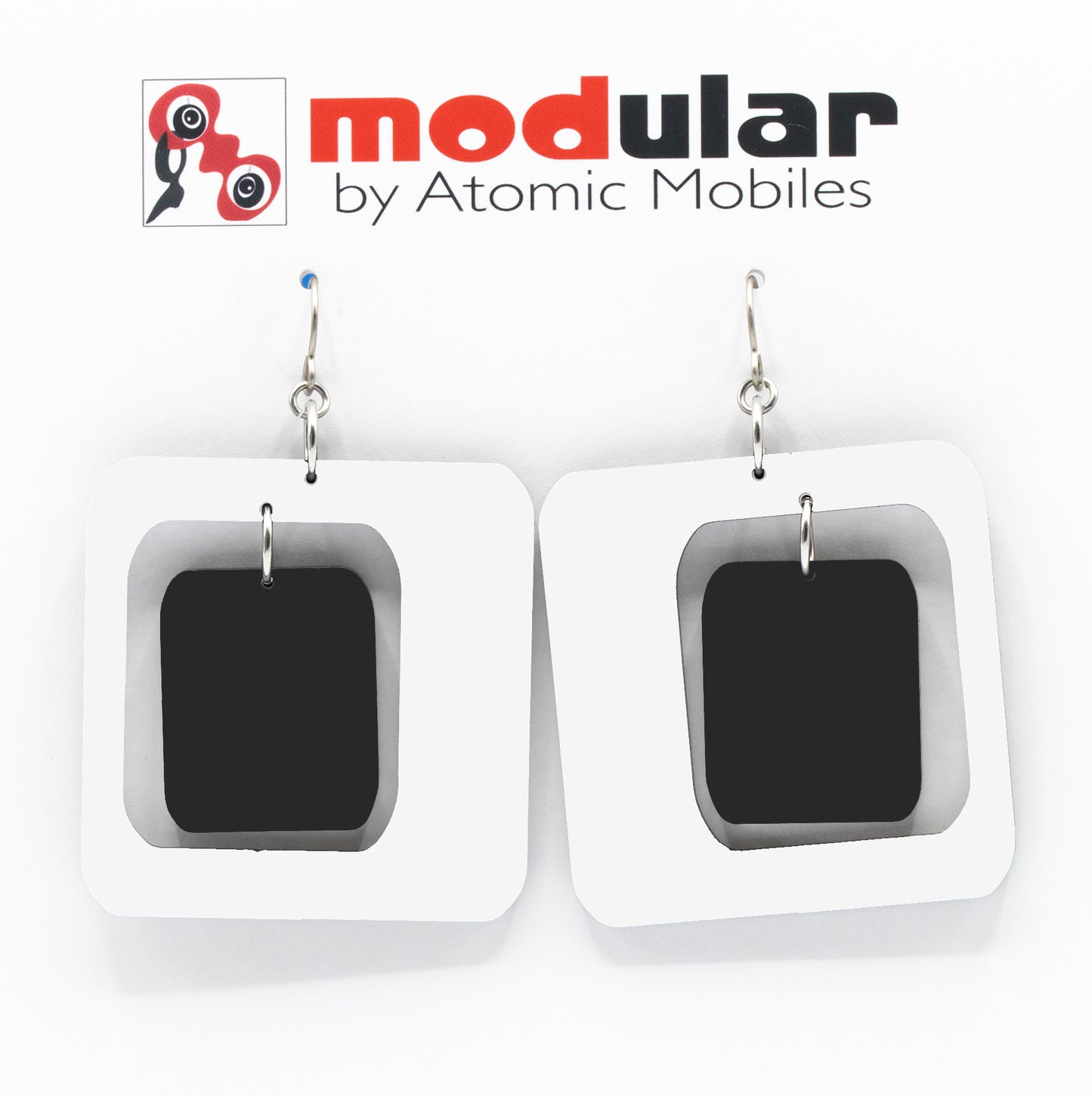 MODular Earrings - Coolsville Statement Earrings in White and Black by AtomicMobiles.com - retro era inspired mod handmade jewelry