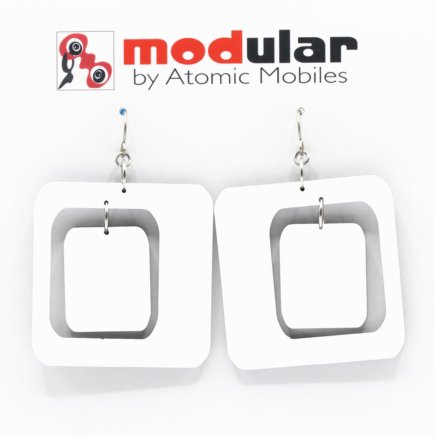 MODular Earrings - Coolsville Statement Earrings in White by AtomicMobiles.com - retro era inspired mod handmade jewelry