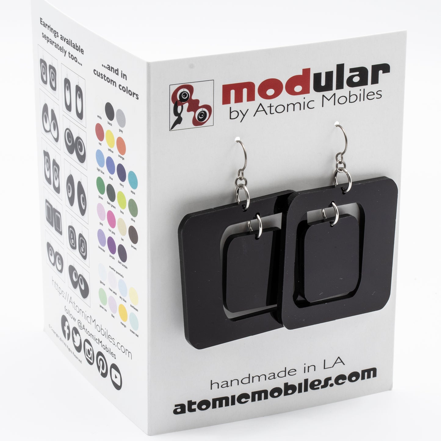 MODular Earrings Card - Boomerang Statement Earrings by AtomicMobiles.com - retro era inspired mod handmade jewelry