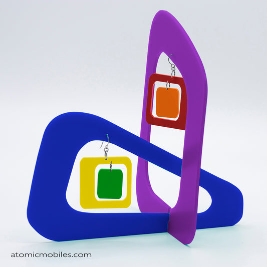 LGBTQ Rainbow Pride Coolsville Tabletop Sculpture + Earrings in Purple by AtomicMobiles.com