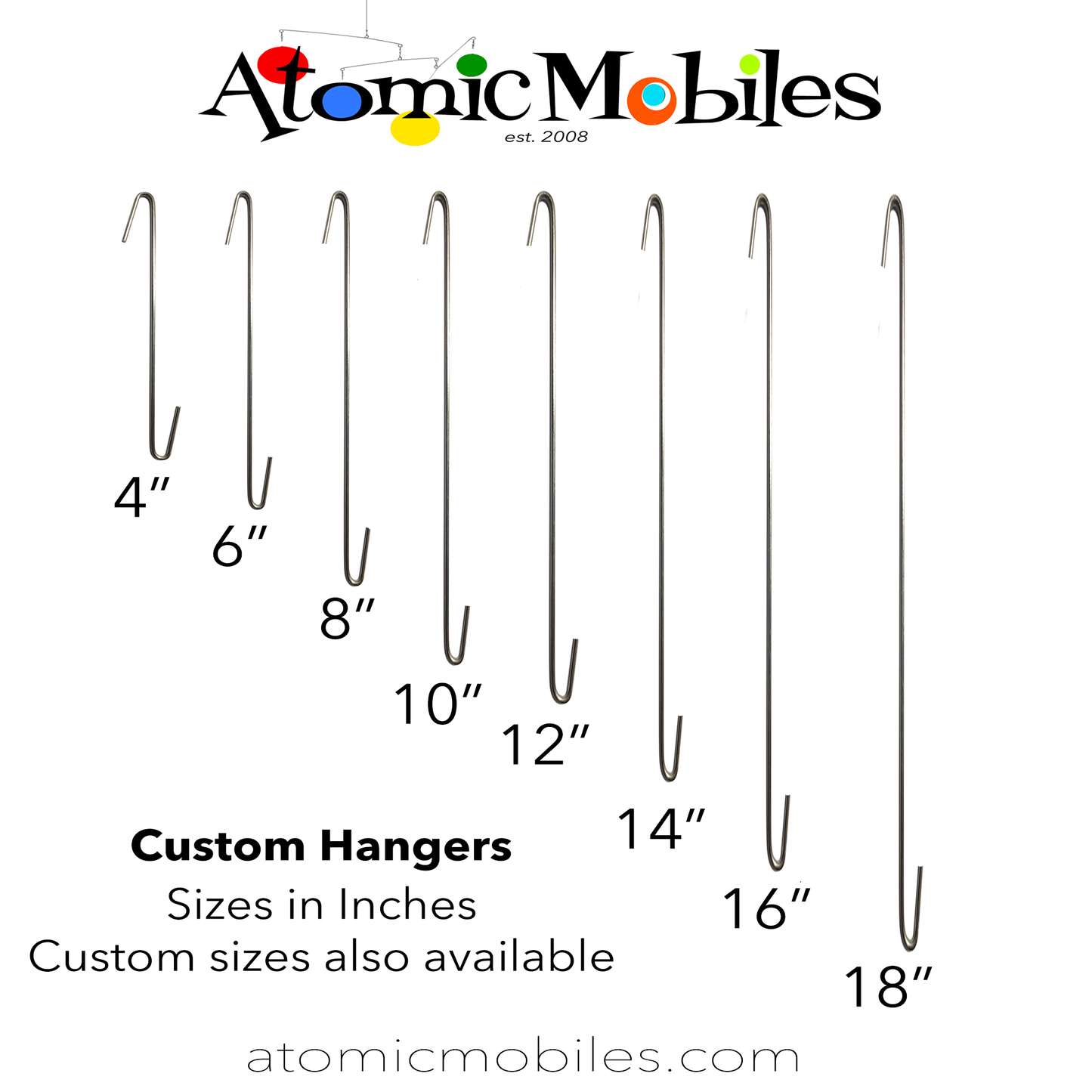 Heavy duty stainless steel custom hanging hooks for Atomic Mobiles and Room Dividers by AtomicMobiles.com