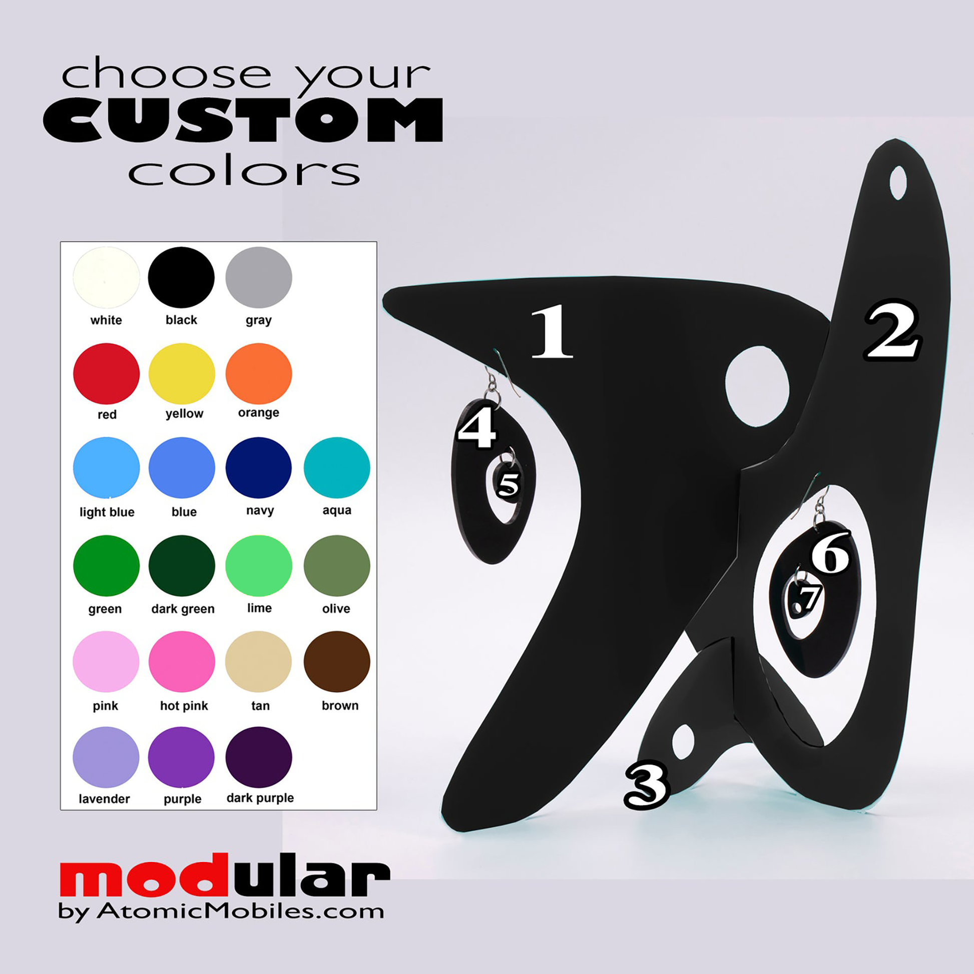 Color Chart for MODERNIST Retro Mid Century Modern Earrings + Art Stabile Earrings Holder by AtomicMobiles.com