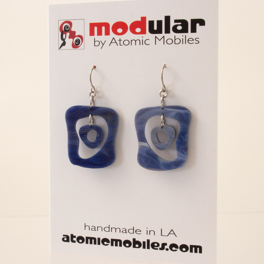 Marbled Denim Blue statement retro earrings by AtomicMobiles.com
