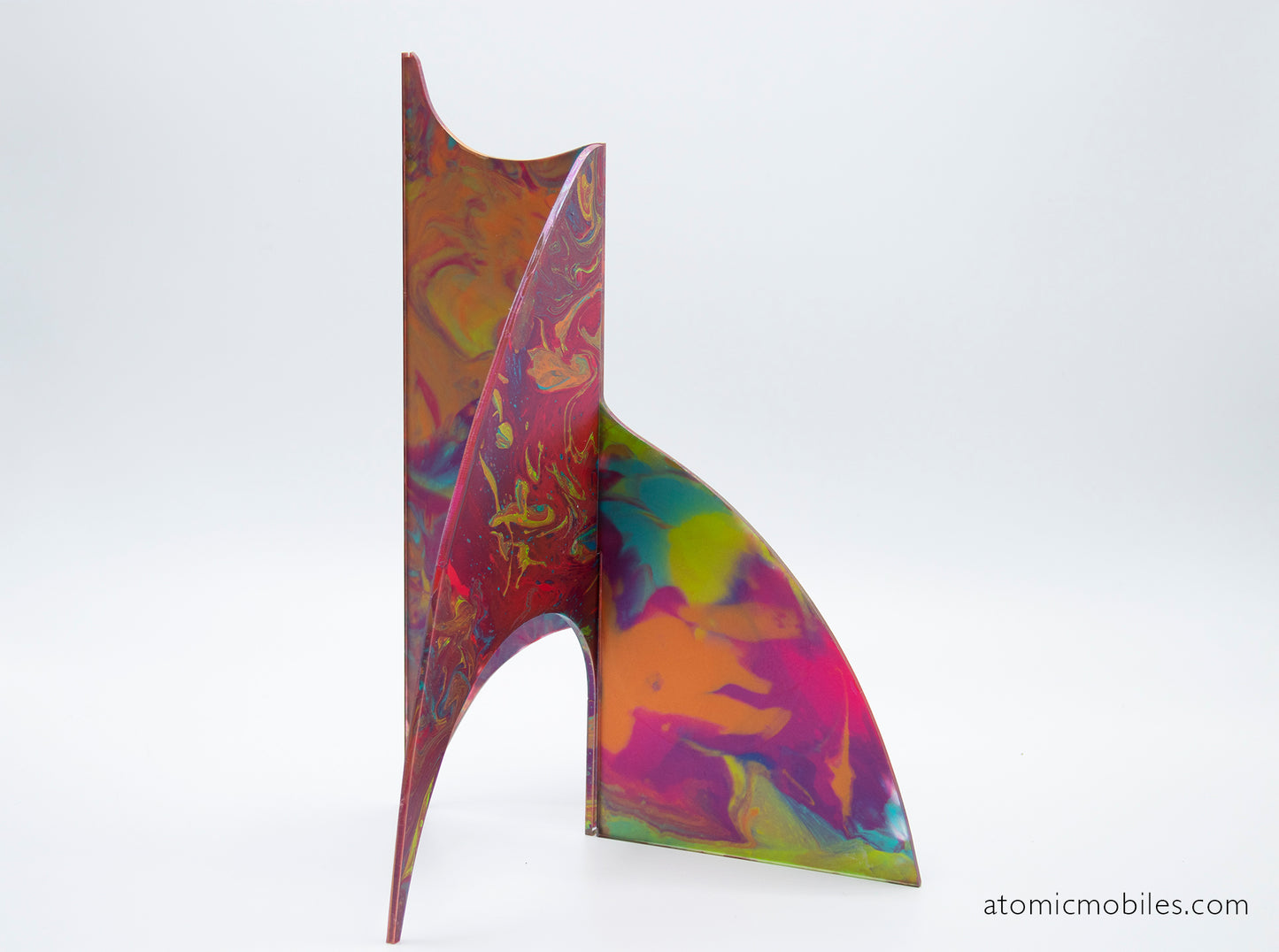 Gorgeous hand painted pink, lime green, purple, blue hand painted kinetic art sculpture stabile for table top, coffee table, or shelf by AtomicMobiles.com