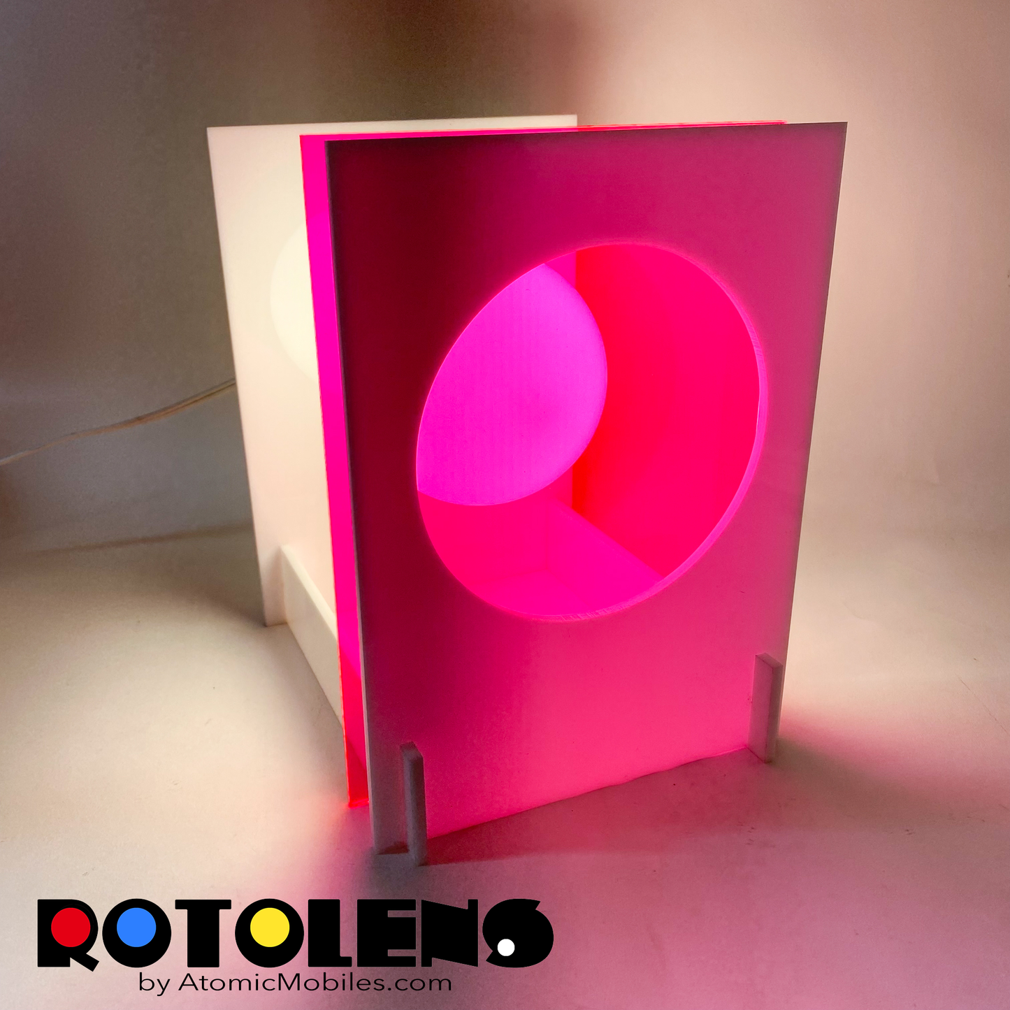 ROTOLENS Space Age Lamp with interchangeable clear plexiglass lens in Fluorescent Hot Pink by AtomicMobiles.com