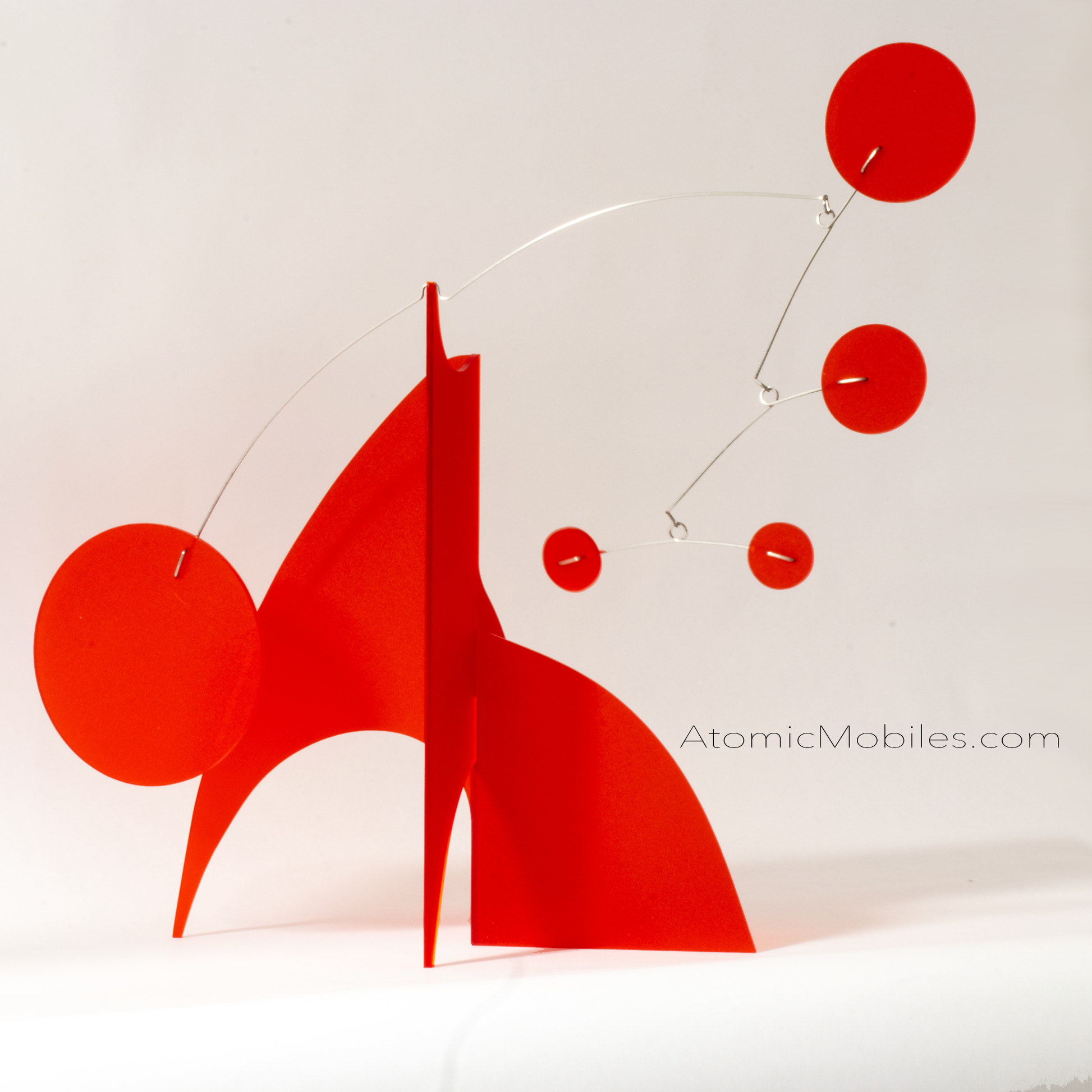 Moderne Monochrome Red - Frosty Red modern art sculpture stabile - tabletop mobile - handmade in Los Angeles by AtomicMobiles.com