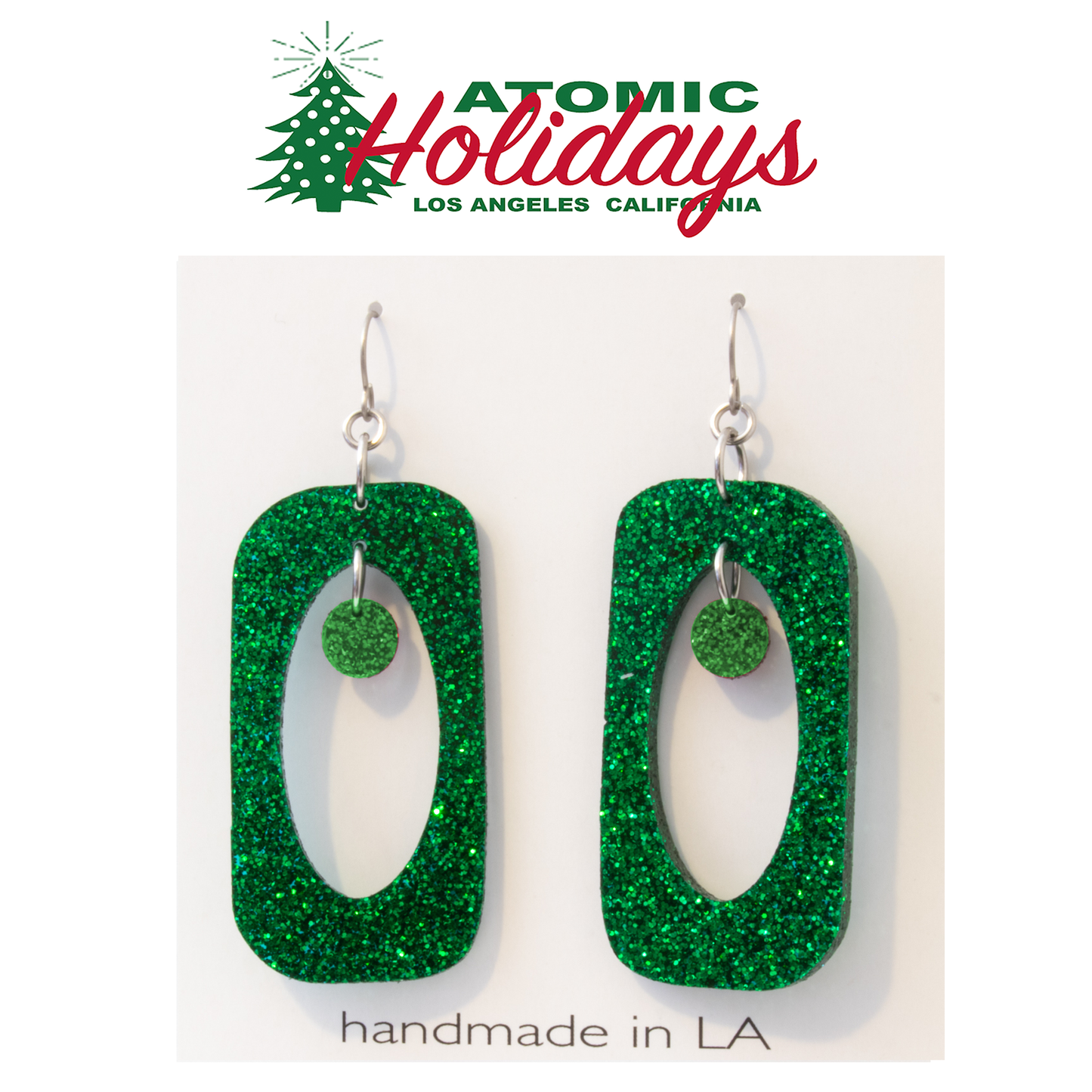 Atomic Holidays Stunning Glitter Glam Green Christmas Earrings by AtomicMobiles.com