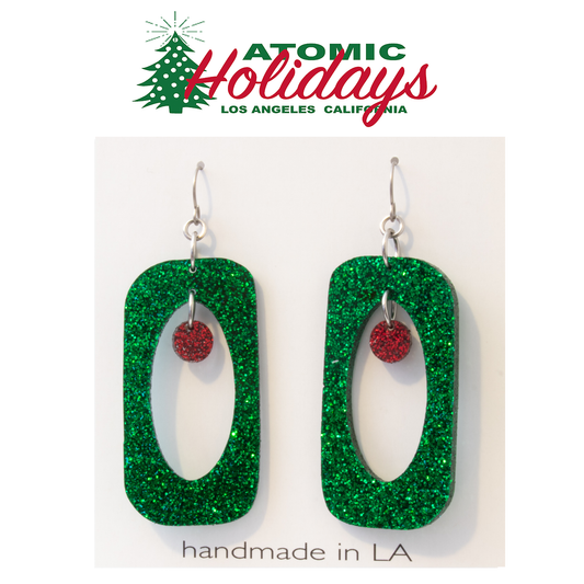Atomic Holidays - Stunning Glitter Glam Green and Red Christmas Earrings by AtomicMobiles.com