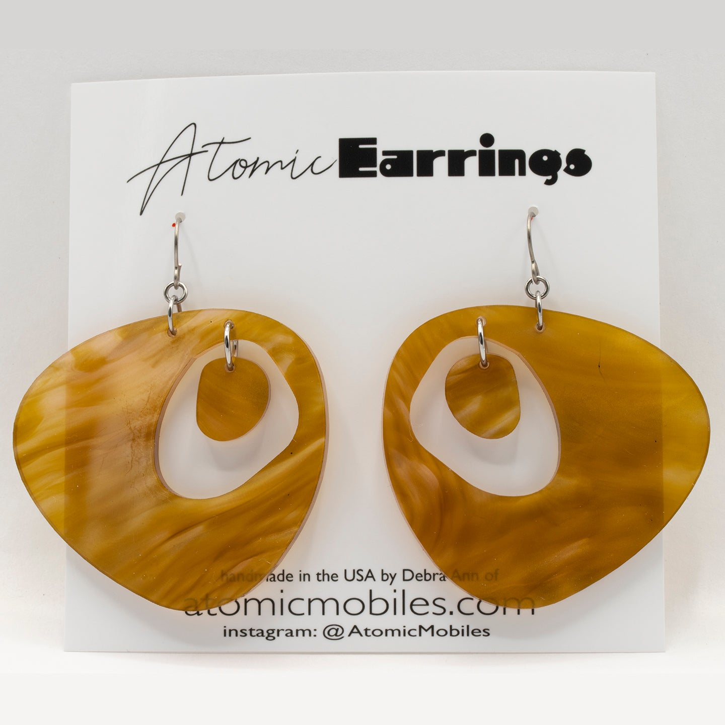 The Googie Atomic Earrings in marble gold - midcentury retro space age inspired - by AtomicMobiles.com