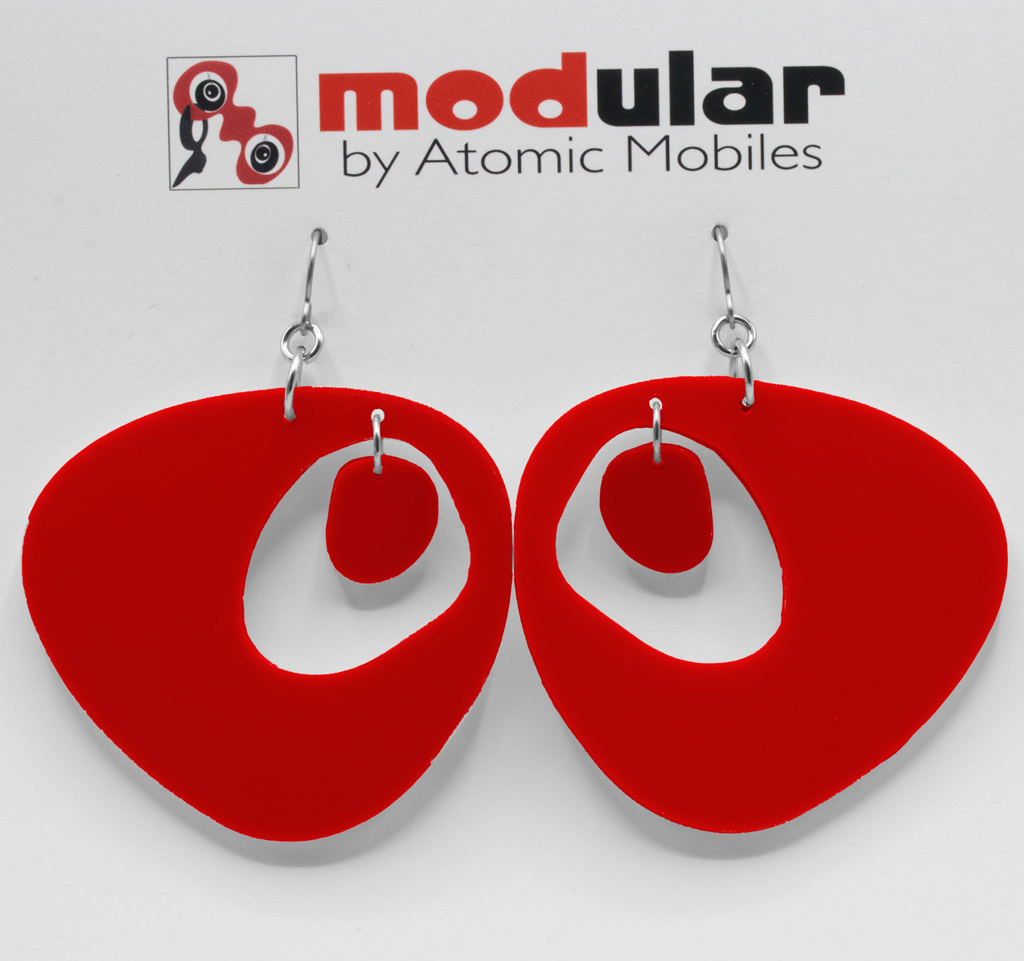 The Googie Statement Earrings in Ravishing Red - midcentury retro space age inspired dangle earrings - by AtomicMobiles.com