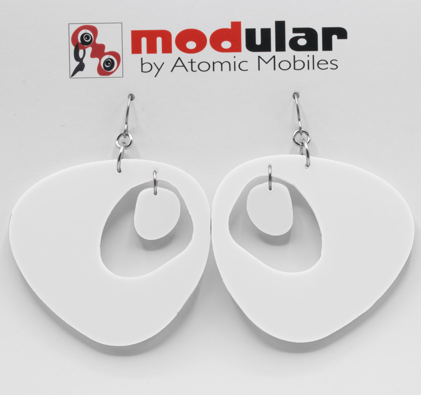 The Googie Statement Earrings in Witty White - midcentury retro space age inspired dangle earrings - by AtomicMobiles.com