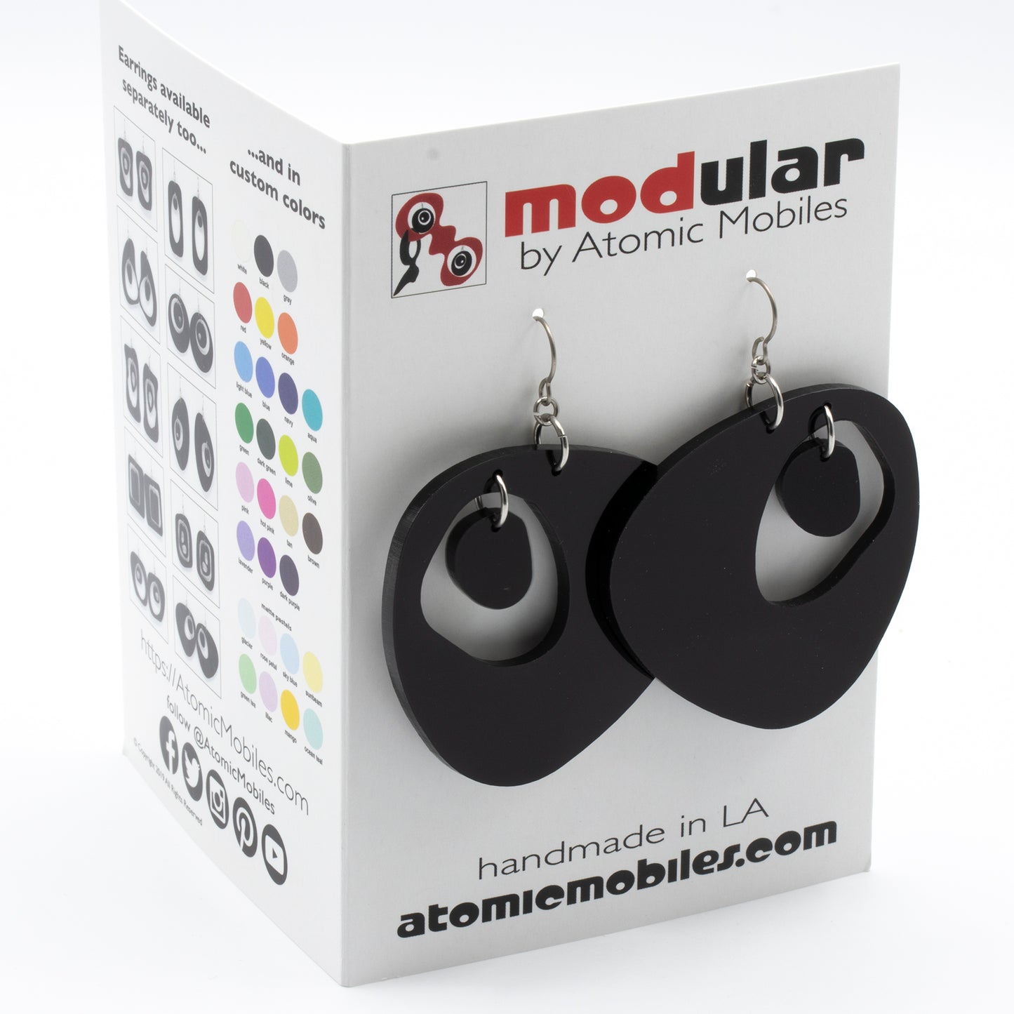 MODular Earrings Card - Boomerang Statement Earrings by AtomicMobiles.com - retro era inspired mod handmade jewelry