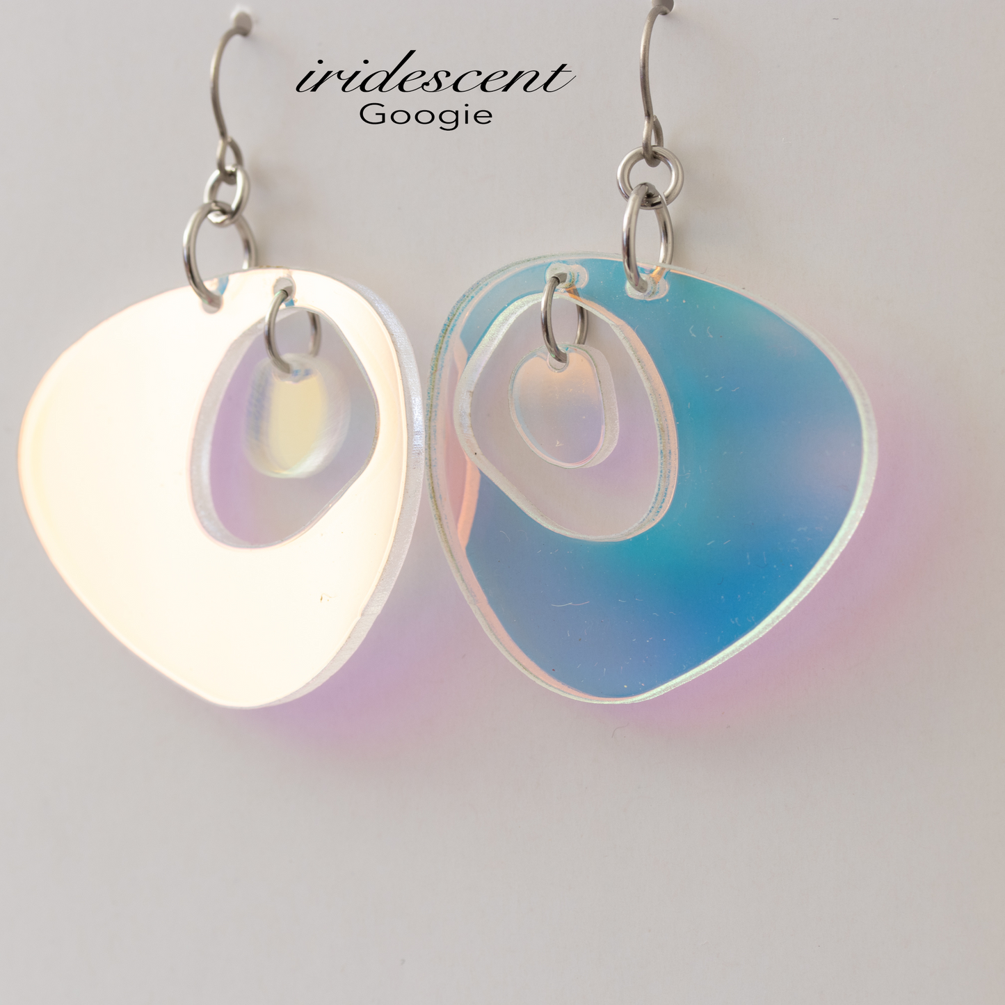 Gorgeous color changing iridescent Googie retro mid century modern statement earrings in two sizes by AtomicMobiles.com