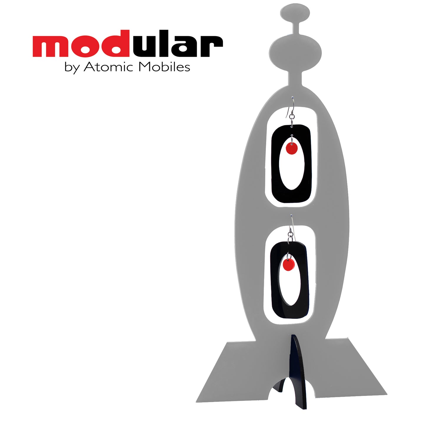 MODular Earrings + Stabile modern art sculpture in Gray, Black and Red by AtomicMobiles.com