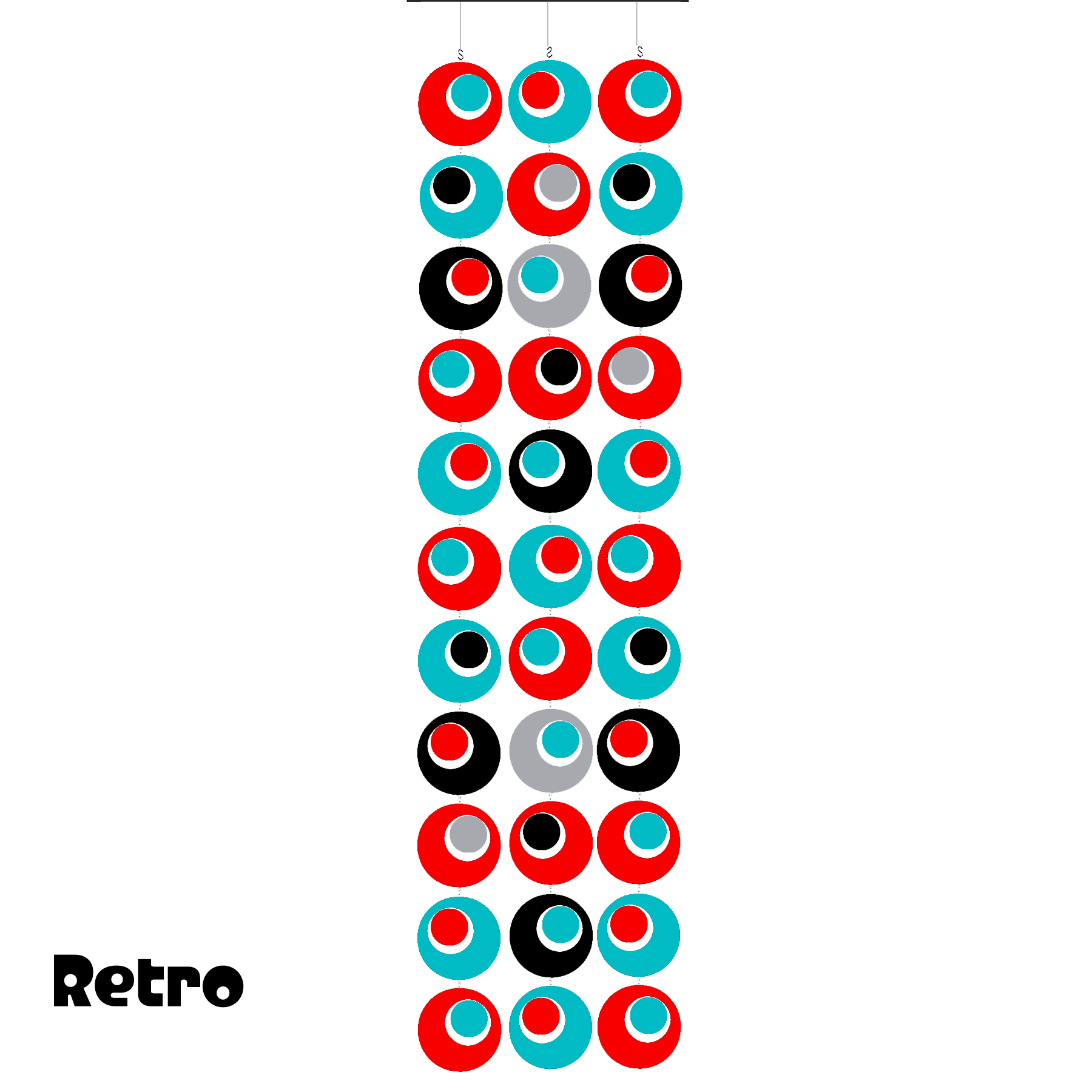 Groovy Retro Style Atomic Room Dividing Partition Screen in Retro Colors of Red, Aqua, Gray, and Black by AtomicMobiles.com