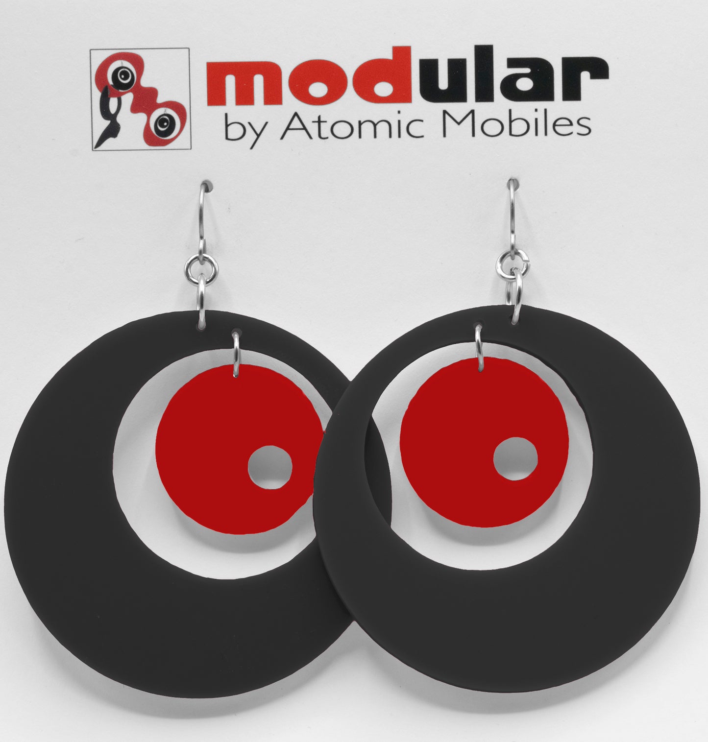 MODular Earrings - Groovy Statement Earrings in Black and Red by AtomicMobiles.com - retro era inspired mod handmade jewelry