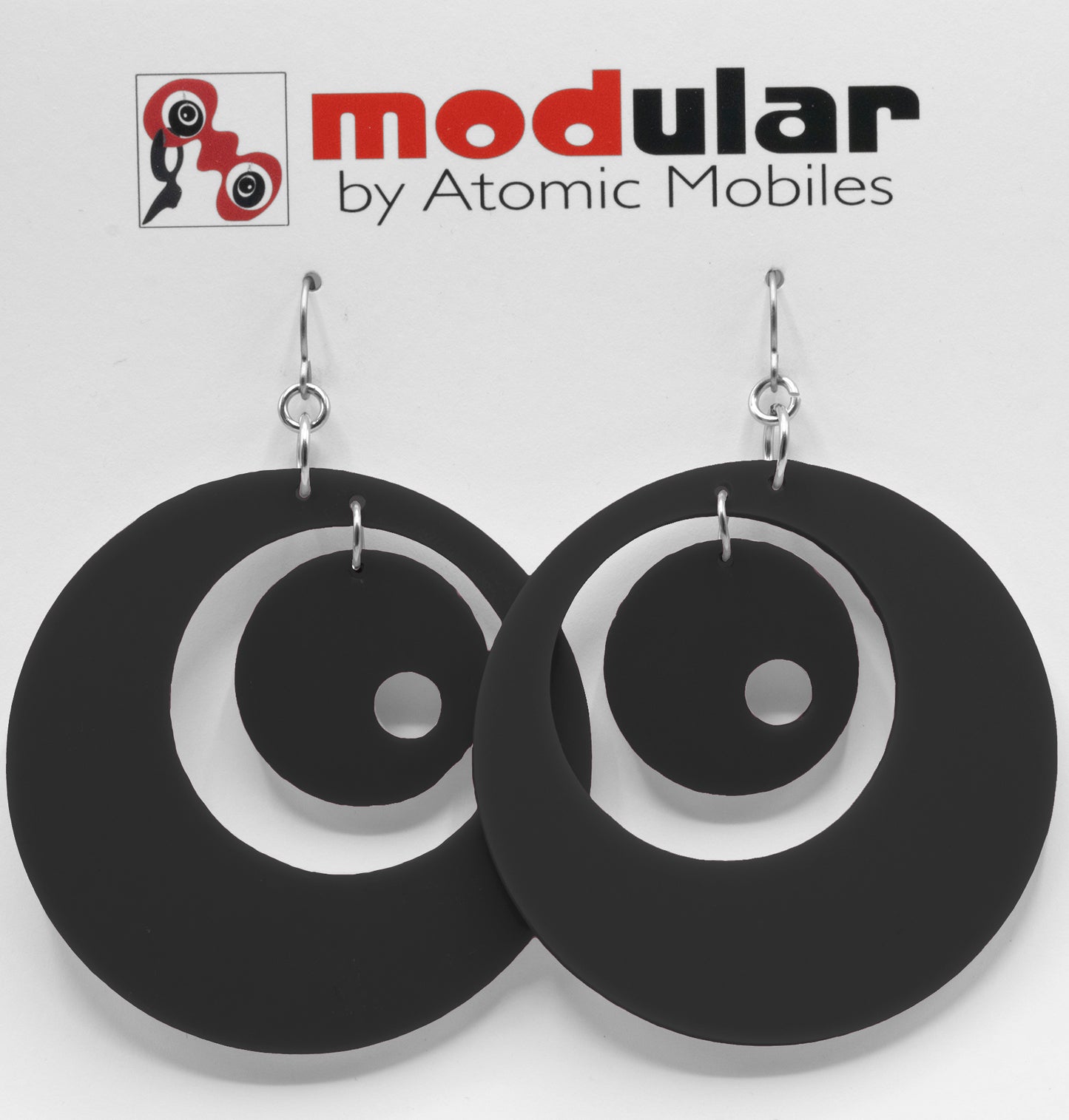 Groovy Statement Earrings in Black - space age midcentury retro inspired dangle earrings - handmade jewelry by AtomicMobiles.com