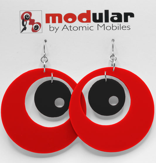 MODular Earrings - Groovy Statement Earrings in Red and Black by AtomicMobiles.com - retro era inspired mod handmade jewelry