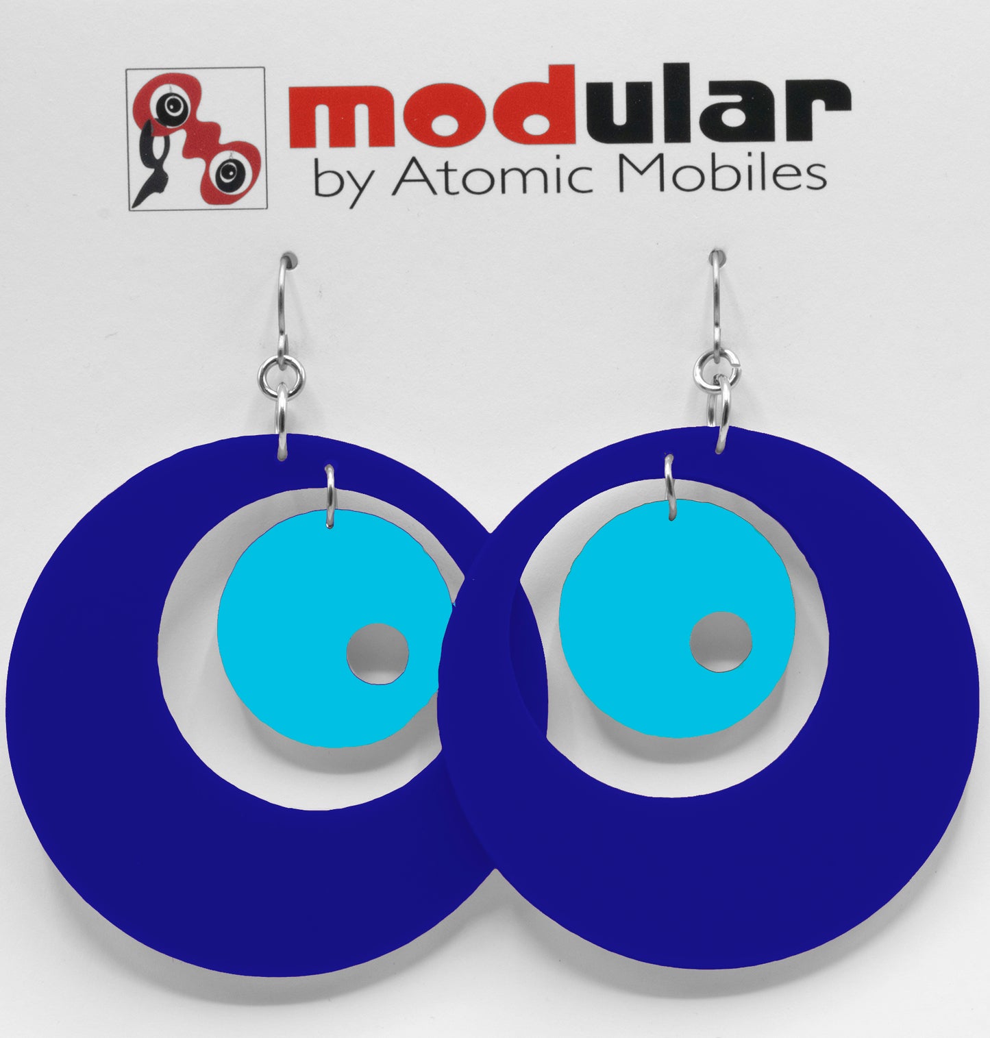 MODular Earrings - Groovy Statement Earrings in Navy Blue by AtomicMobiles.com - retro era inspired mod handmade jewelry