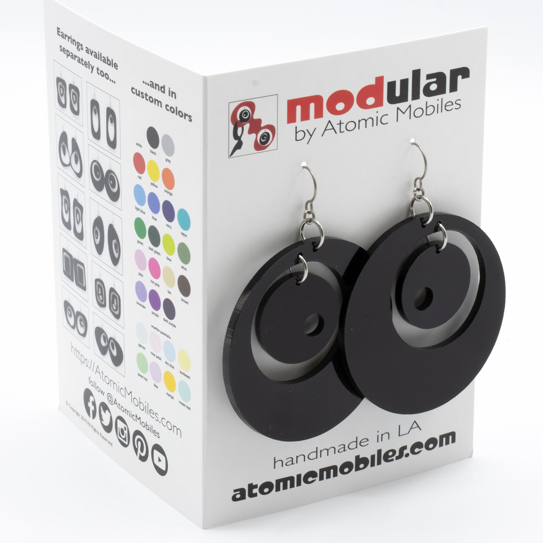 MODular Earrings Card - Groovy Statement Earrings by AtomicMobiles.com - retro era inspired mod handmade jewelry