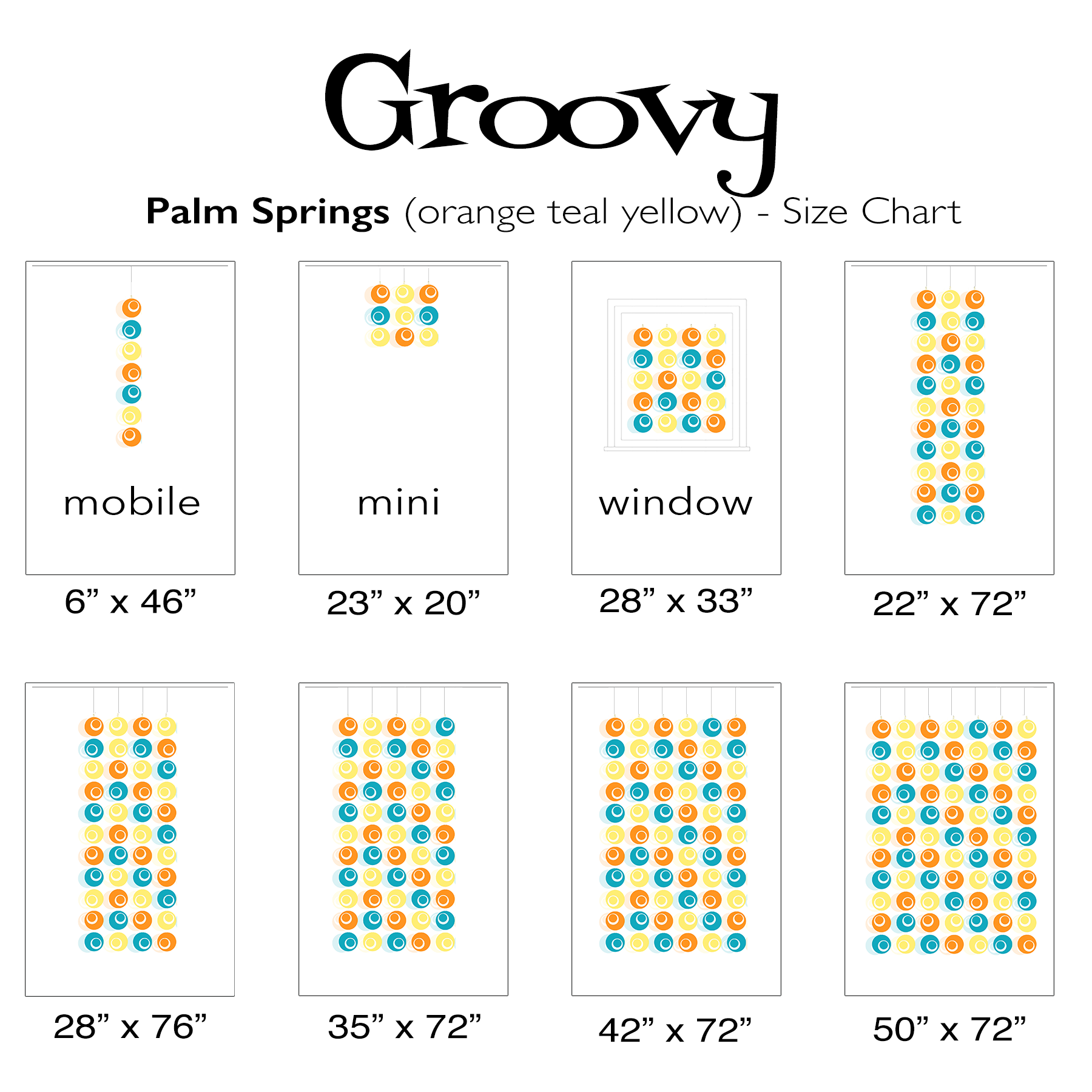 Groovy Color Chart for Palm Springs mobiles, curtains, and room dividers by AtomicMobiles.com