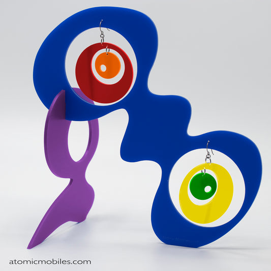 LGBTQ Rainbow Pride Groovy Tabletop Sculpture + Earrings in Blue by AtomicMobiles.com