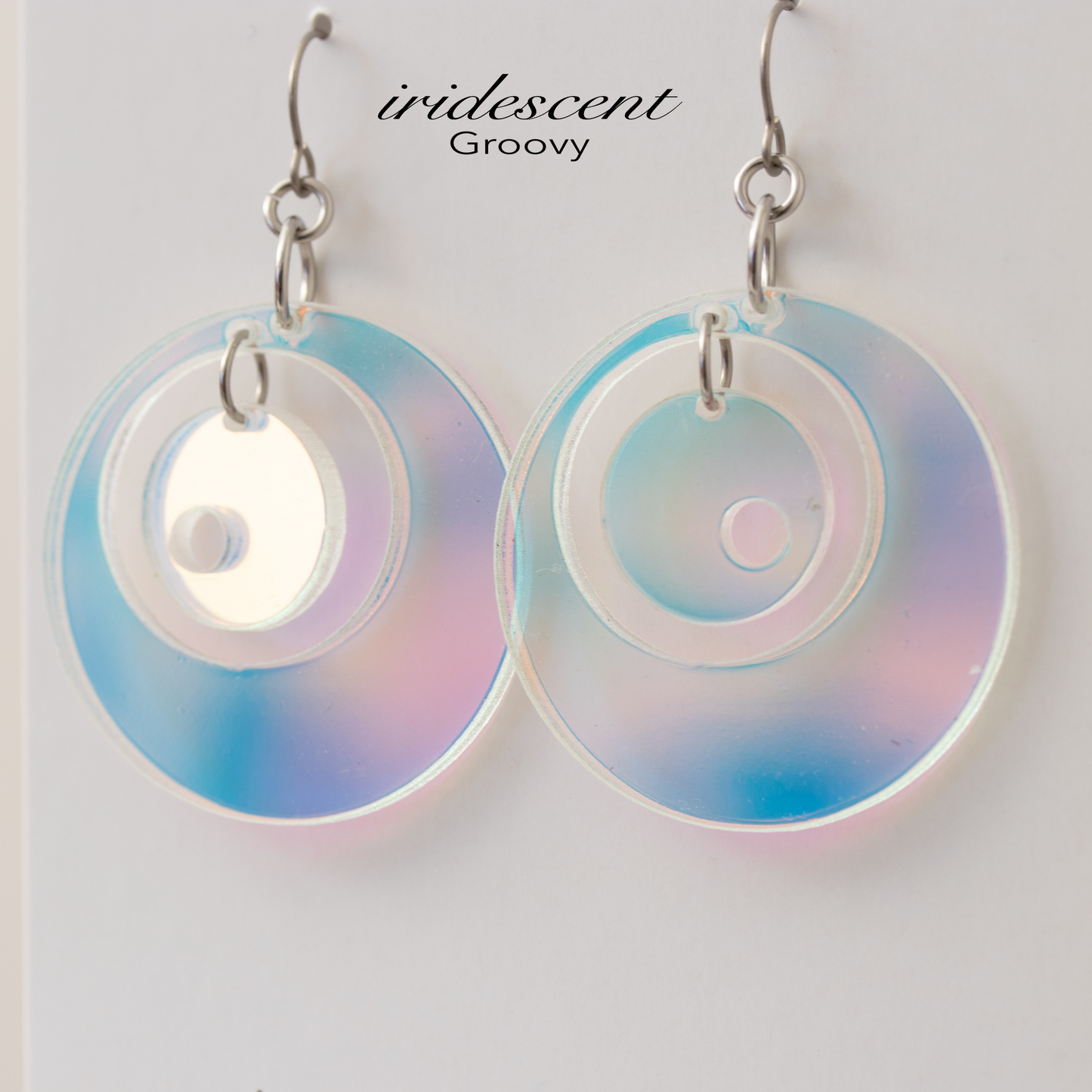 Gorgeous color changing iridescent Groovy retro mid century modern statement earrings in two sizes by AtomicMobiles.com